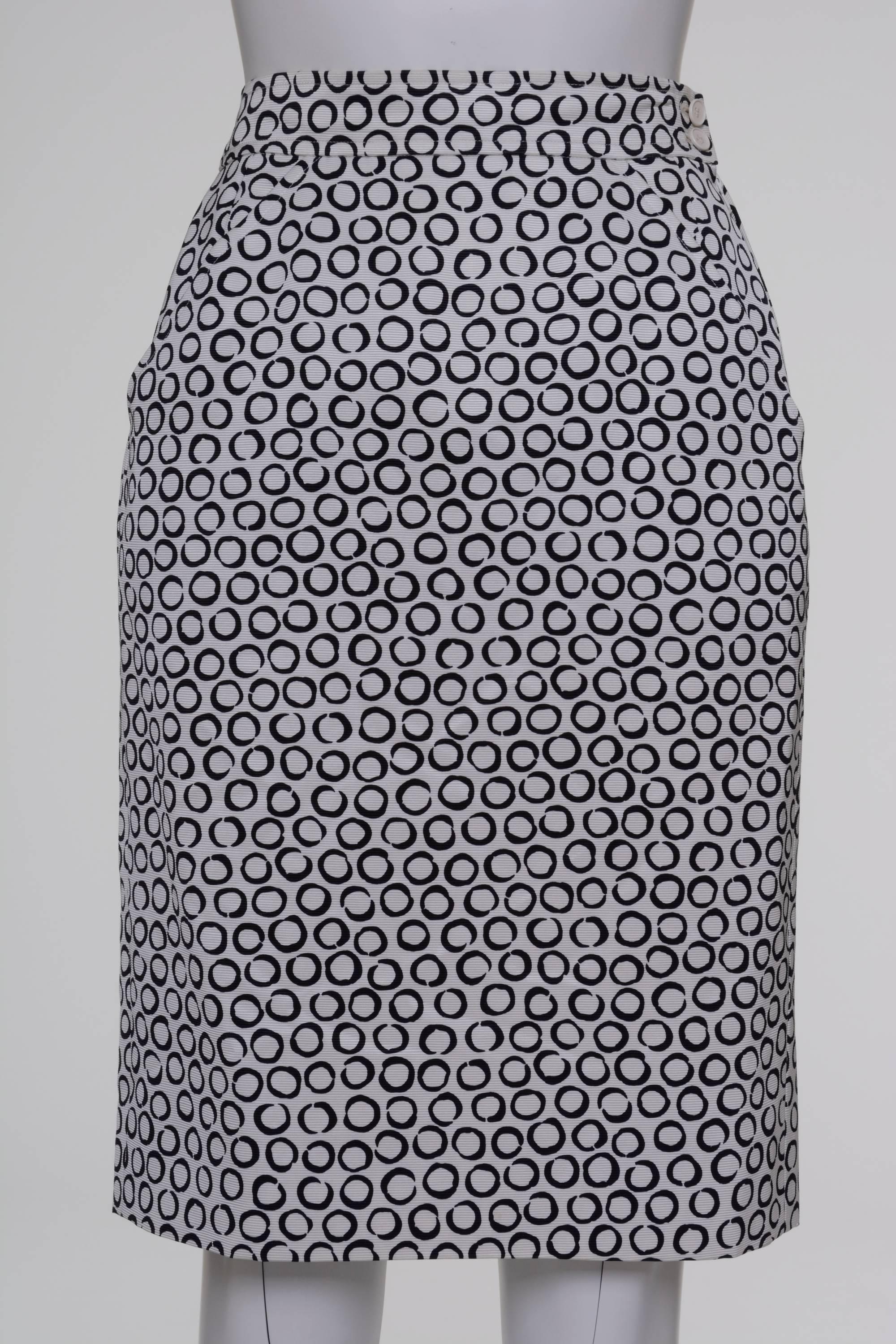 Women's 1990s Yves Saint Laurent Rive Gauche White Coin Dots Suit Skirt