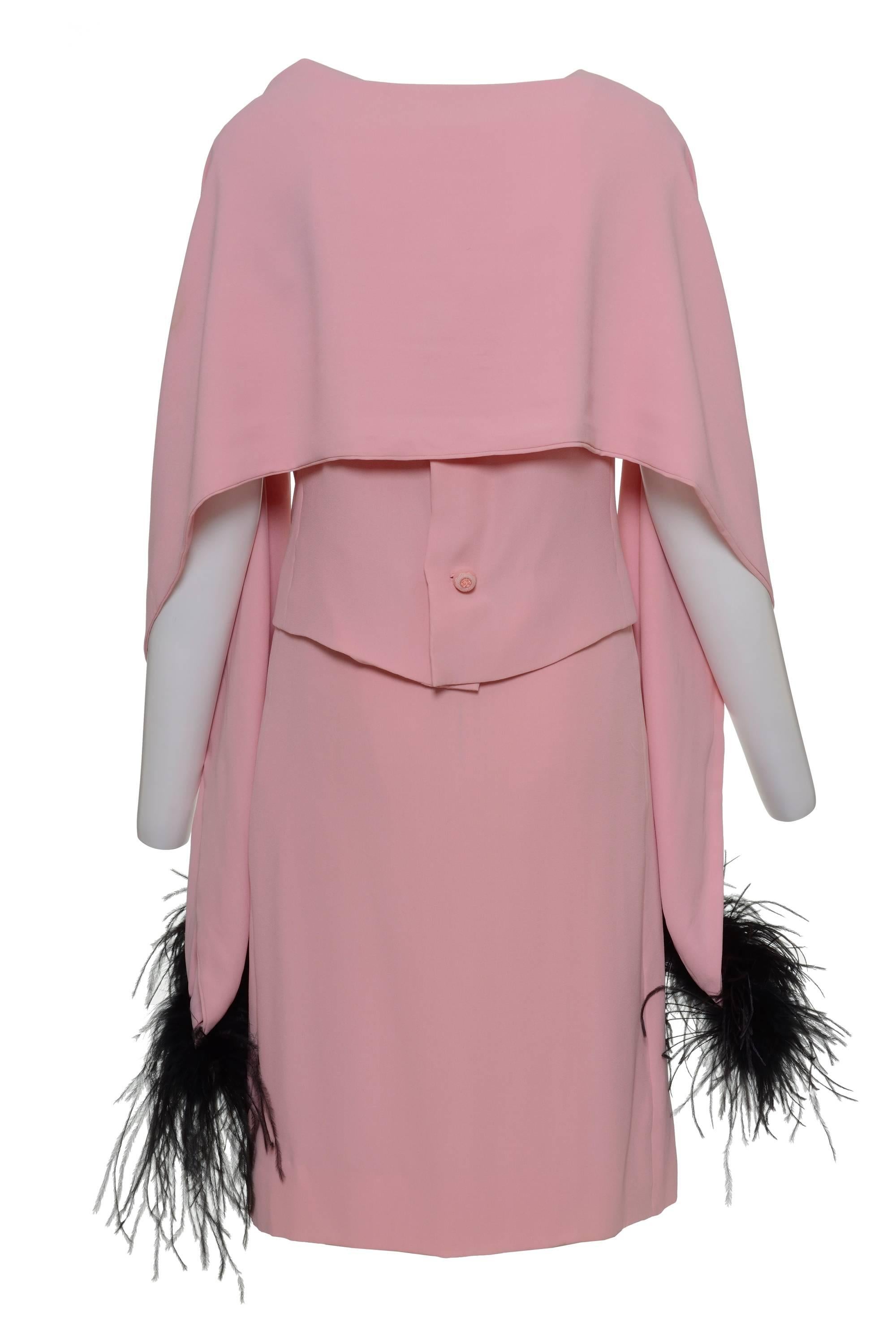 Brown 1960s Pink Cocktail Dress with black plumage on a stole  For Sale