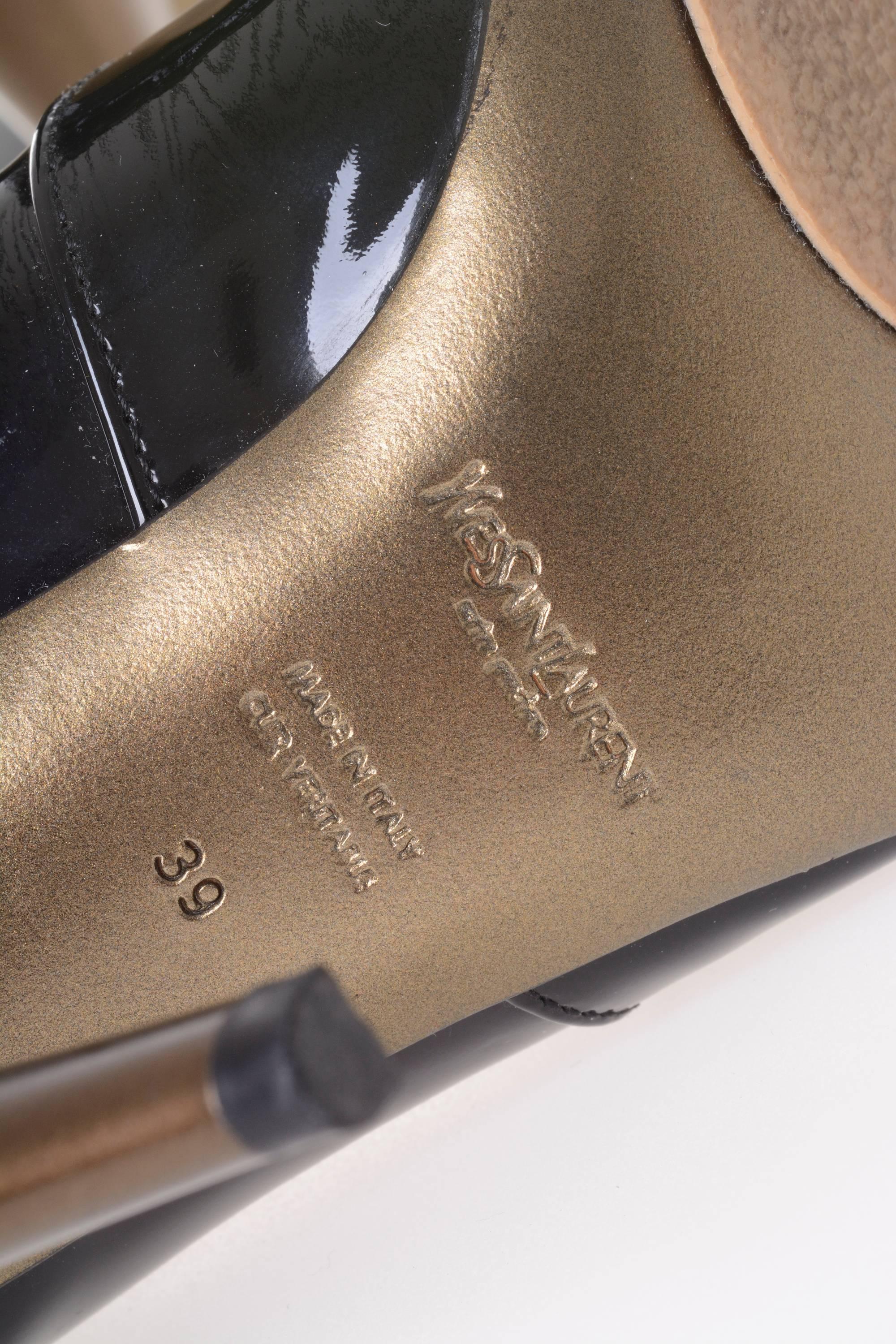 Women's YVES SAINT LAURENT Rive Gauche Black Patent Leather Crisscross Lace Boots For Sale