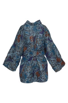 Gianfranco Ferre Green Oversize Striped Quilted Kimono Coat Jacket, 1990s