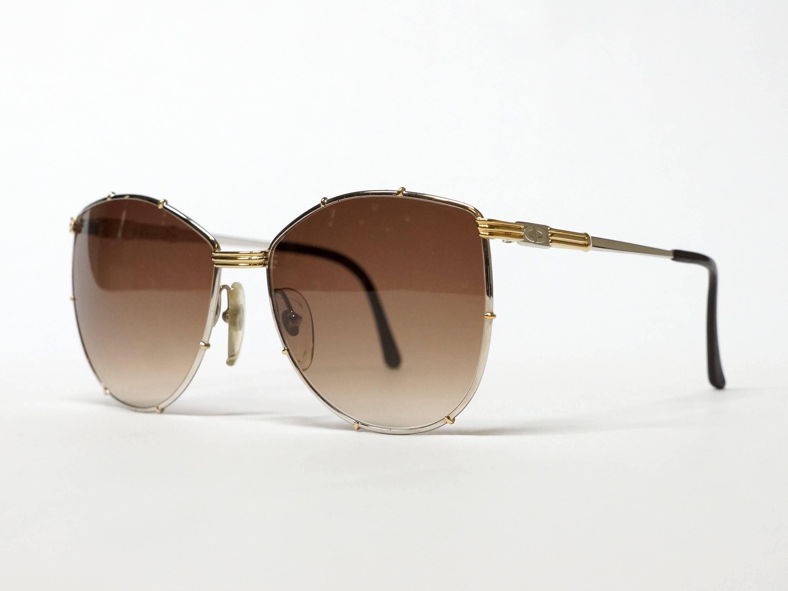 Brown Vintage Christian Dior Bicolor Metal Sunglasses in New Old Stock Condition For Sale