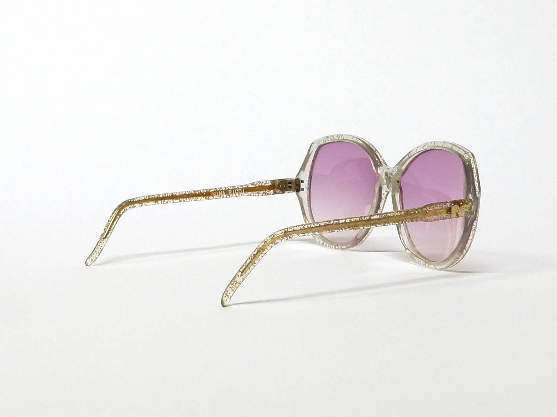 Women's Nina Ricci Gold and Glitter Vintage Sunglasses For Sale