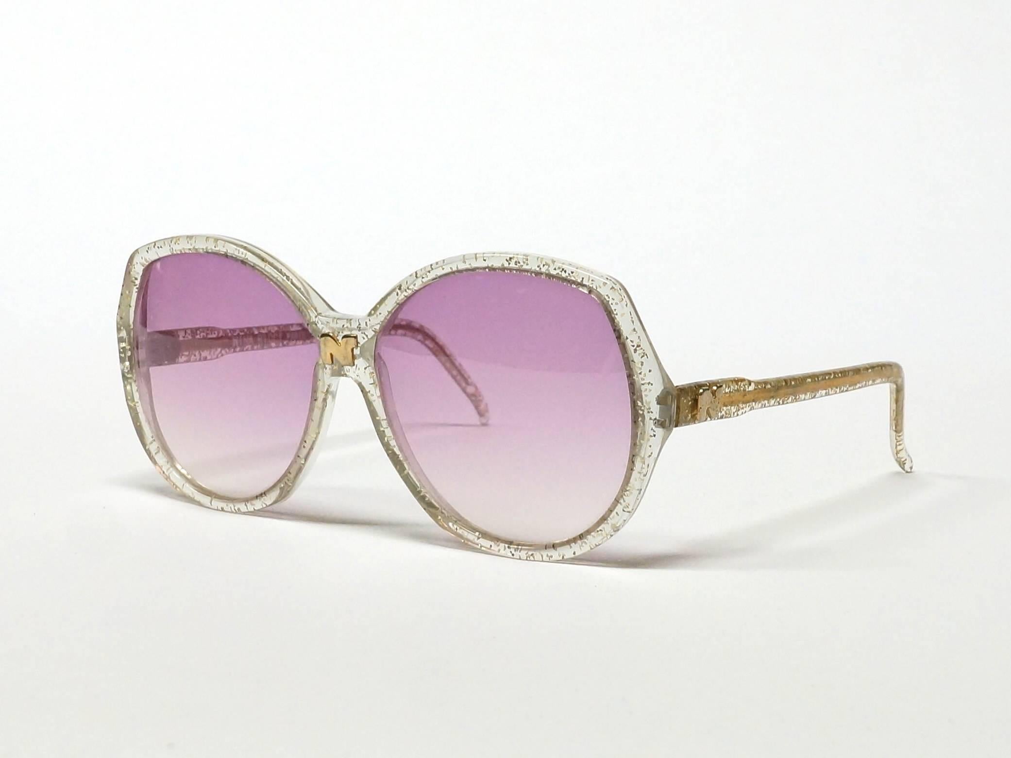 Gray Nina Ricci Gold and Glitter Vintage Sunglasses For Sale