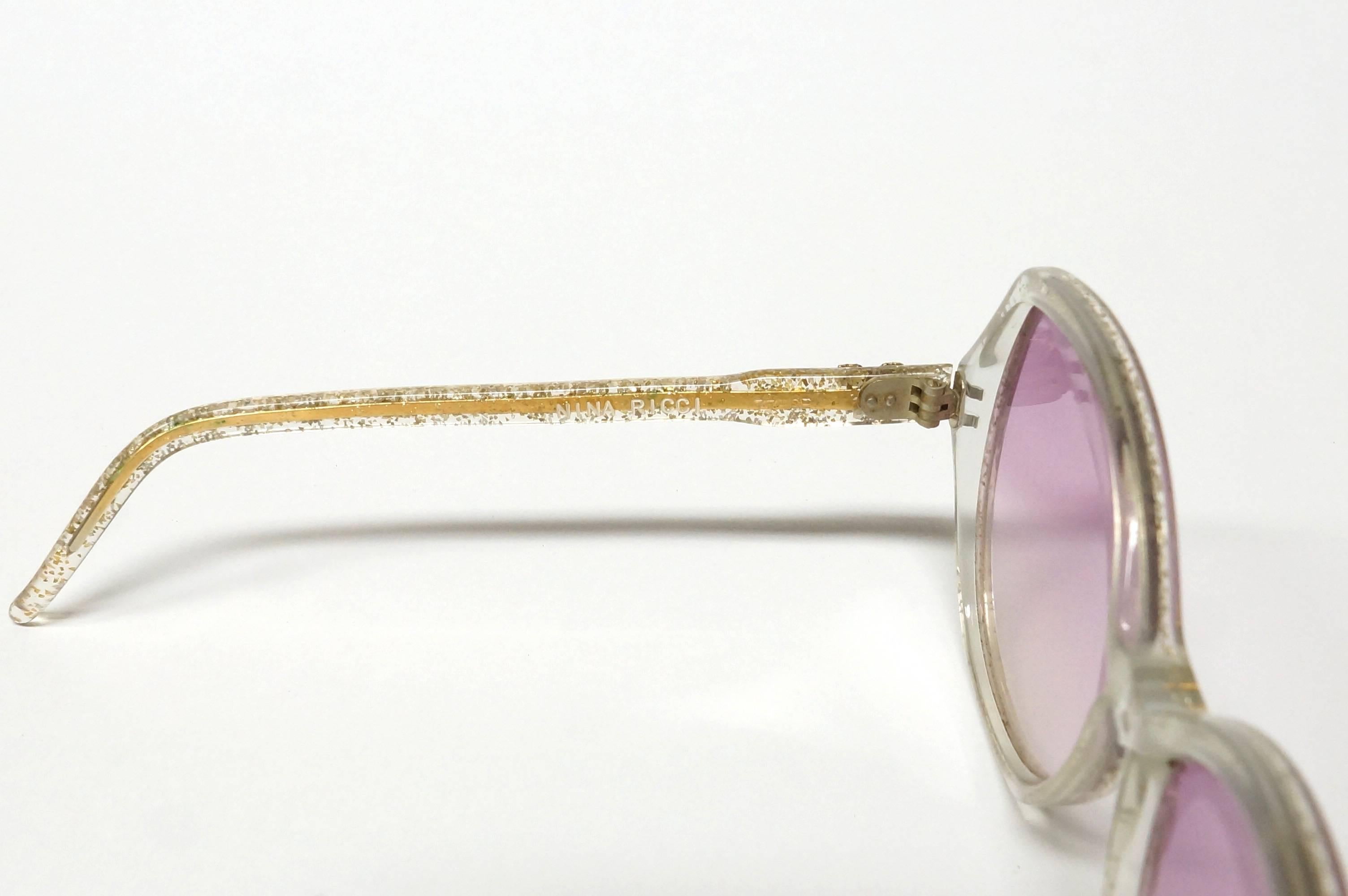 Nina Ricci Gold and Glitter Vintage Sunglasses For Sale 3
