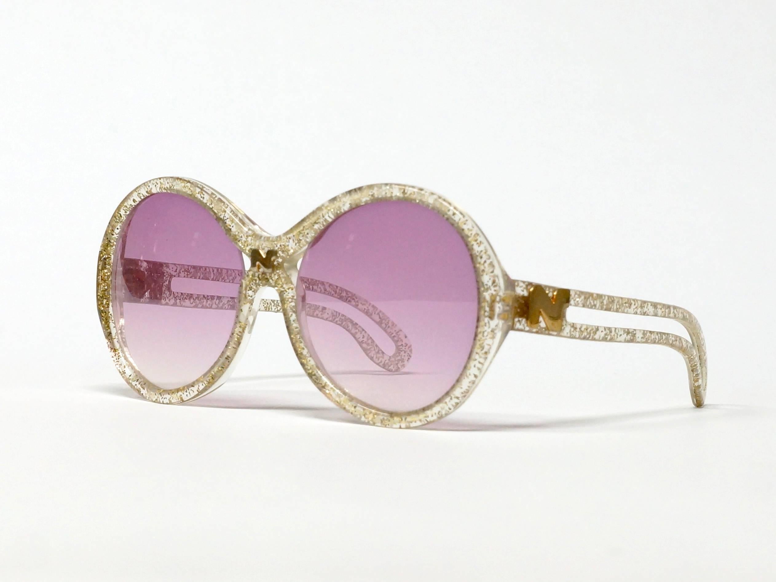 Gray 1970s Nina Ricci Gold and Glitter Sunglasses  For Sale