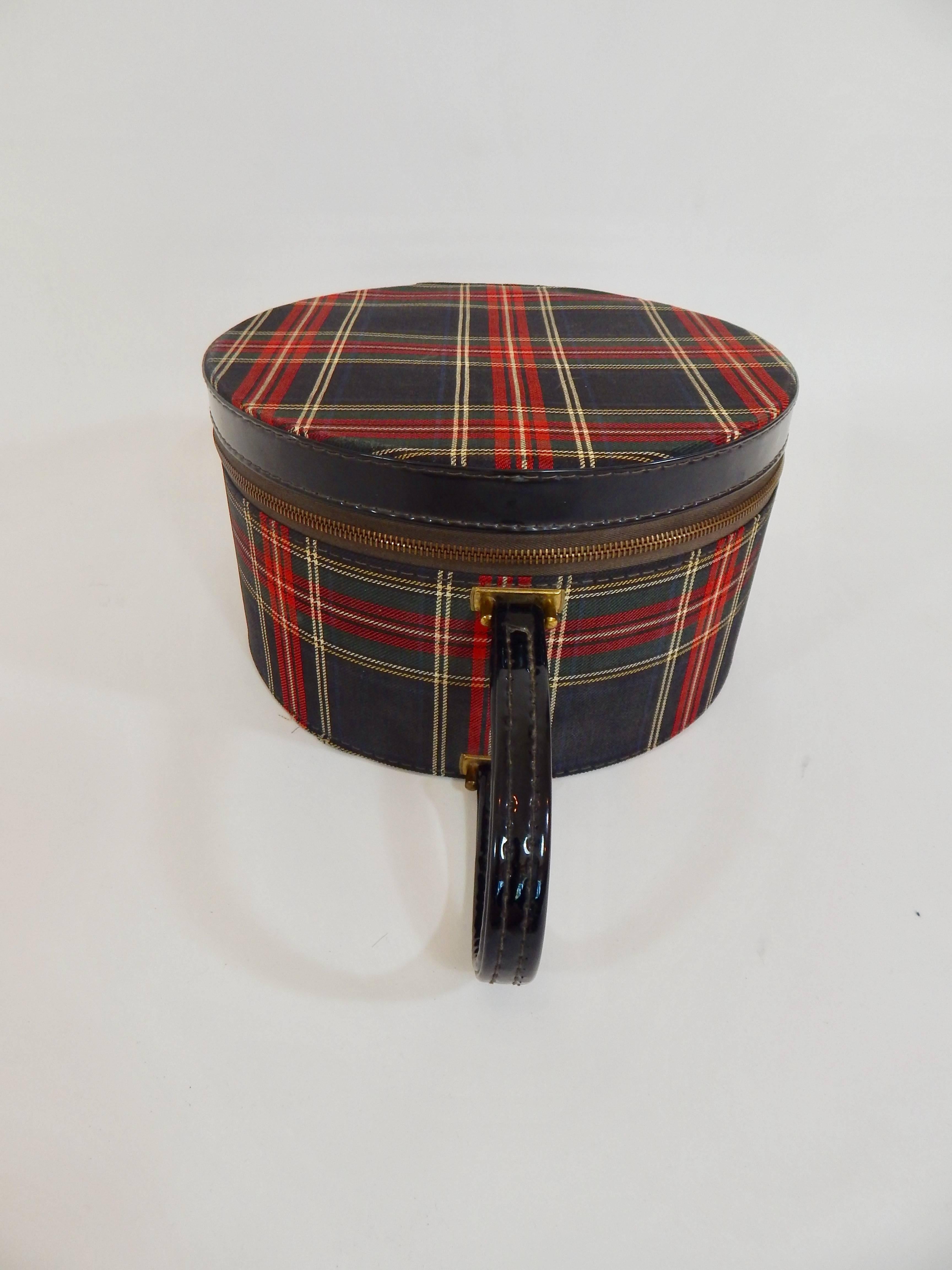 Black 1950s Tartan Plaid Hat Box Case 