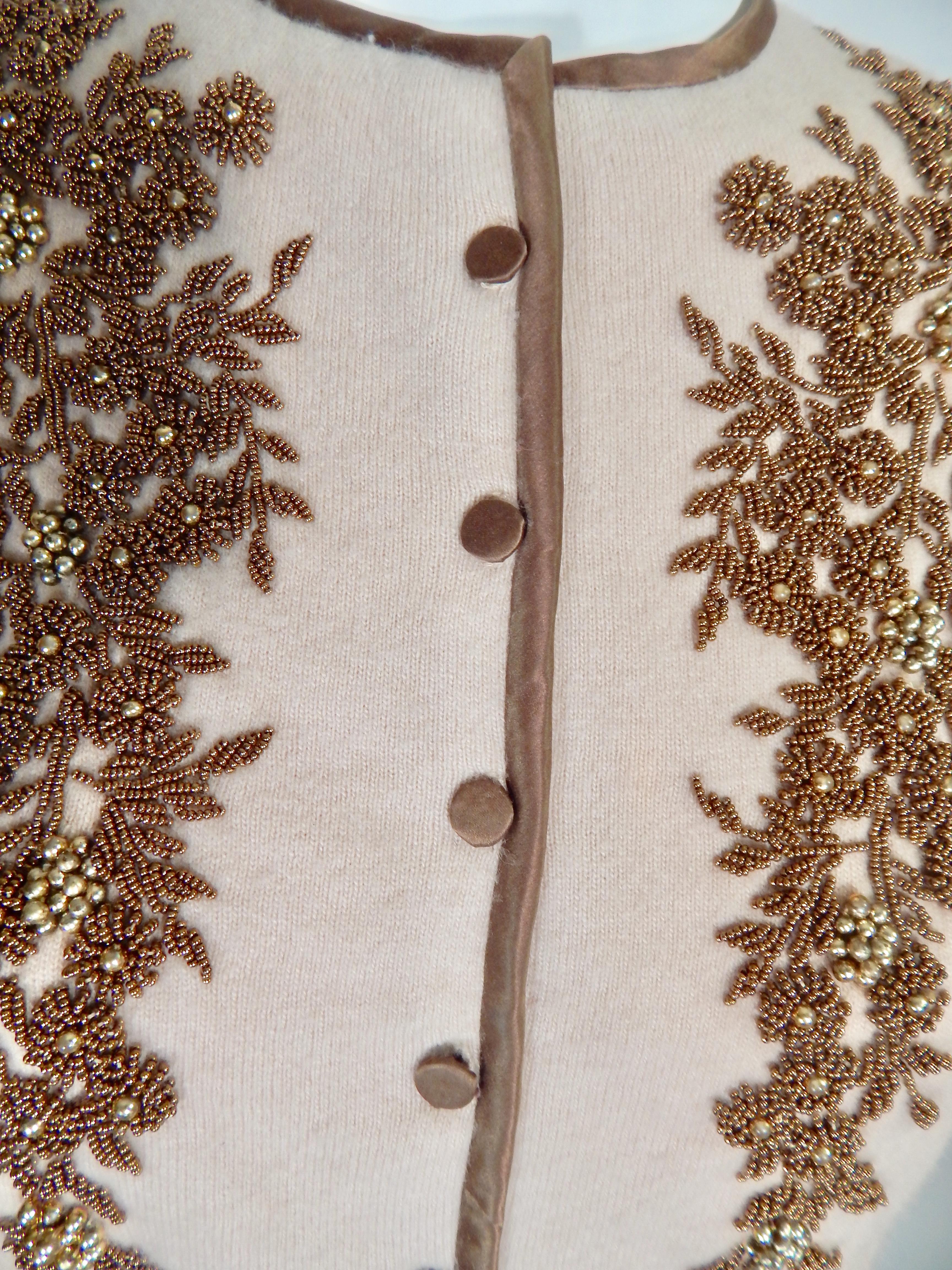 1950s Cashmere Beaded Cardigan For Sale 1