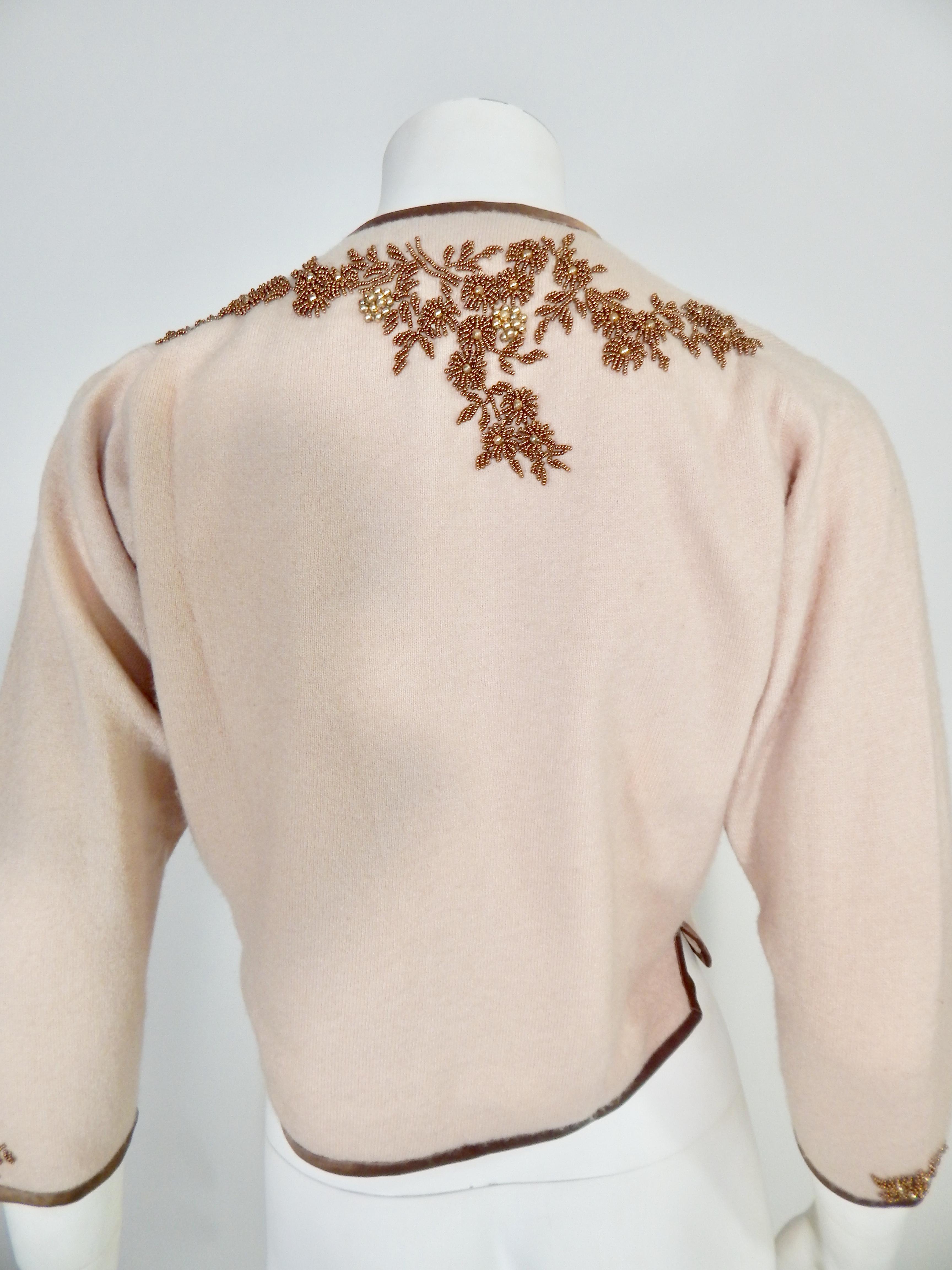 1950s Cashmere Beaded Cardigan For Sale 2
