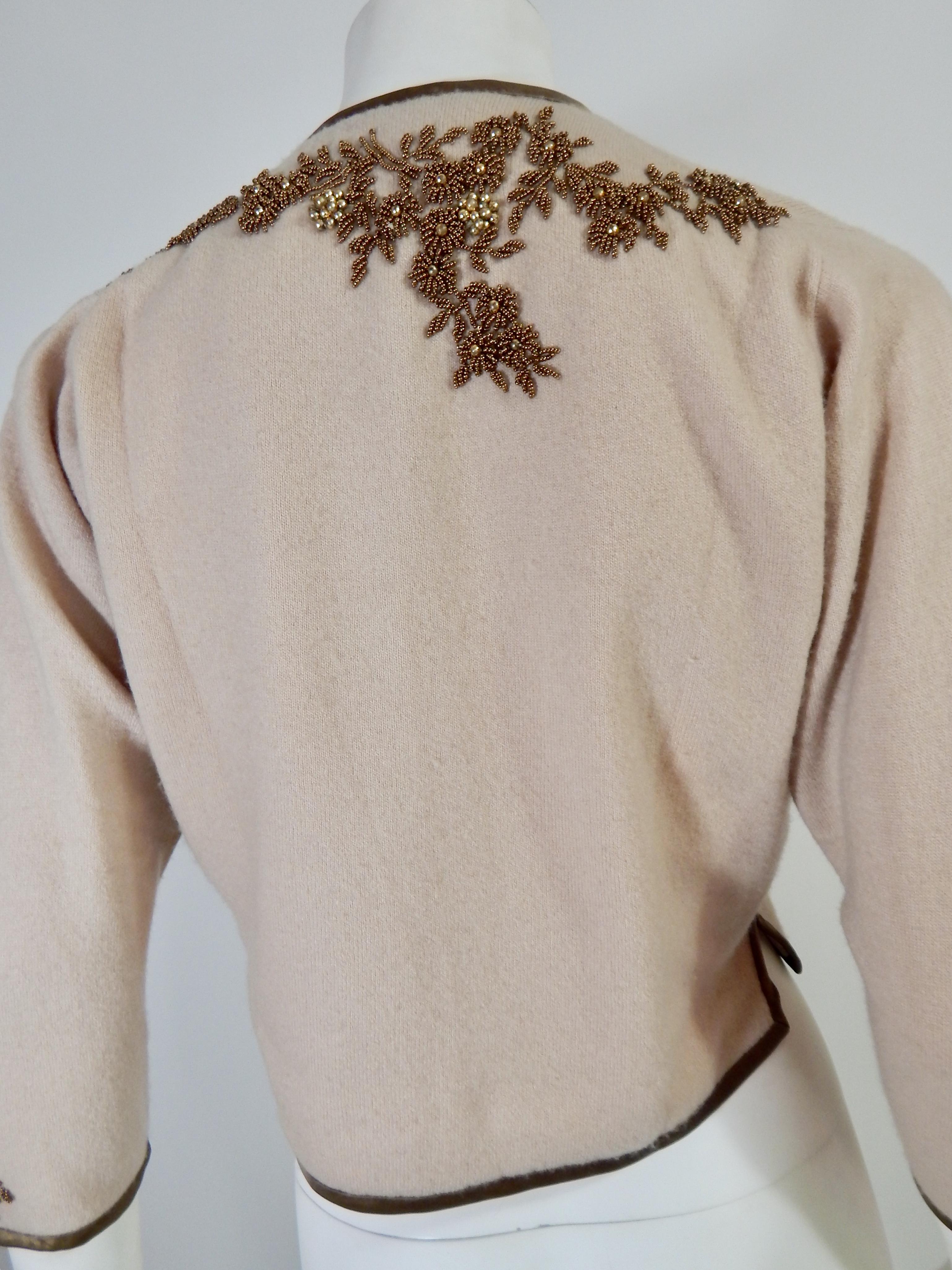 1950s Cashmere Beaded Cardigan For Sale 3