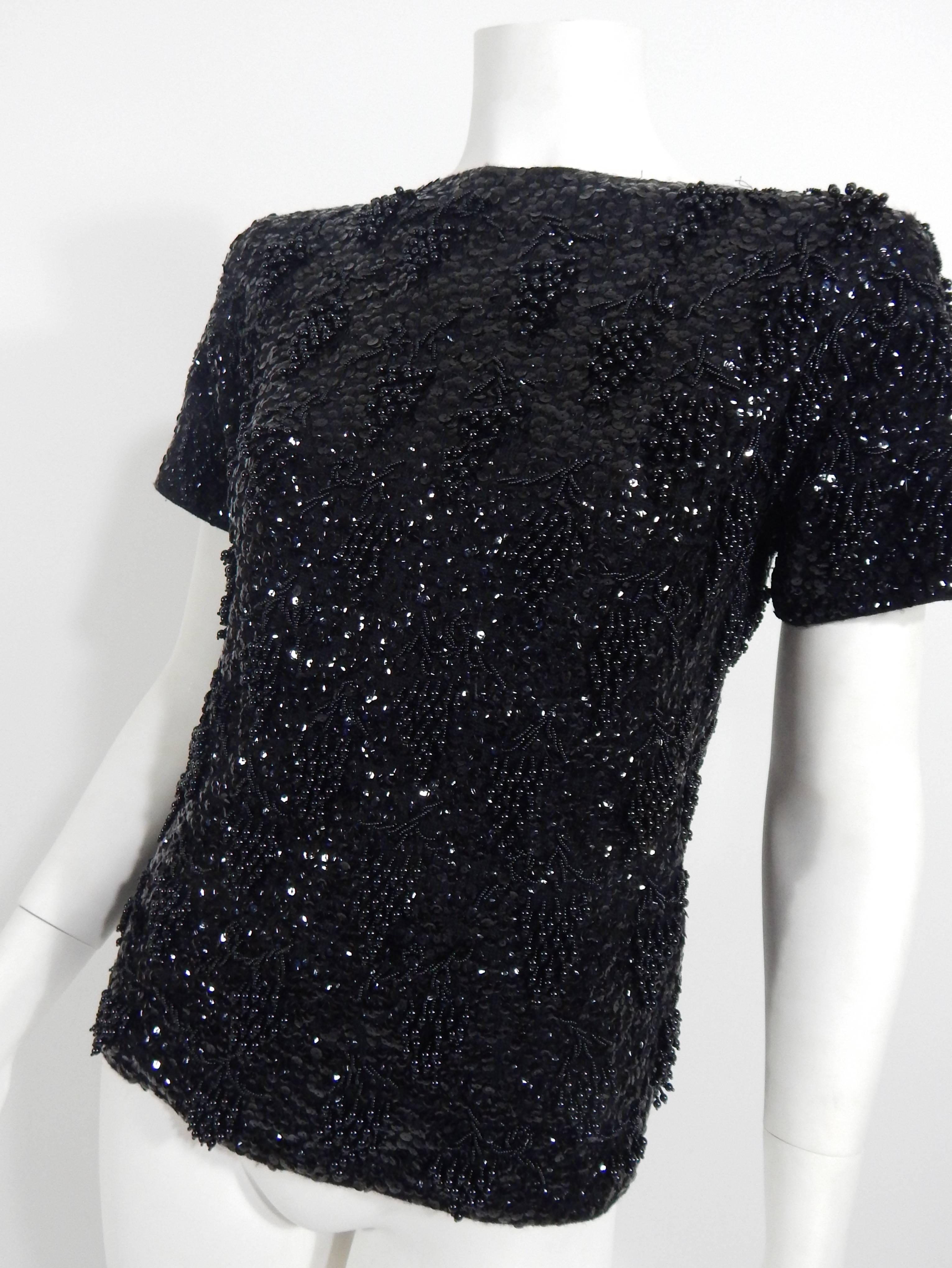 Black 1960s Beaded Sequins Sweater  For Sale