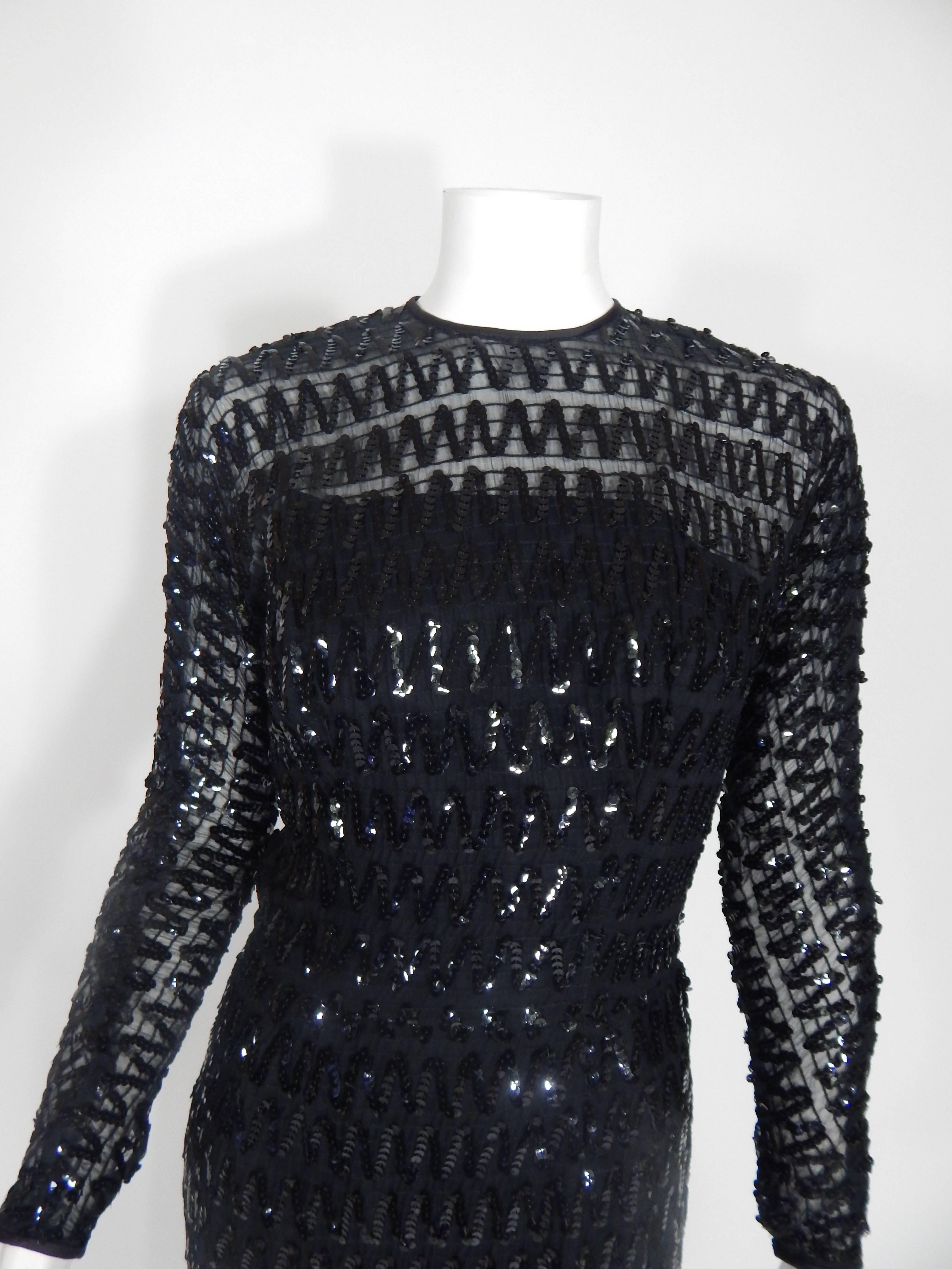 Black Sequin Sheer Dress, 1950s  In Excellent Condition For Sale In Long Island City, NY