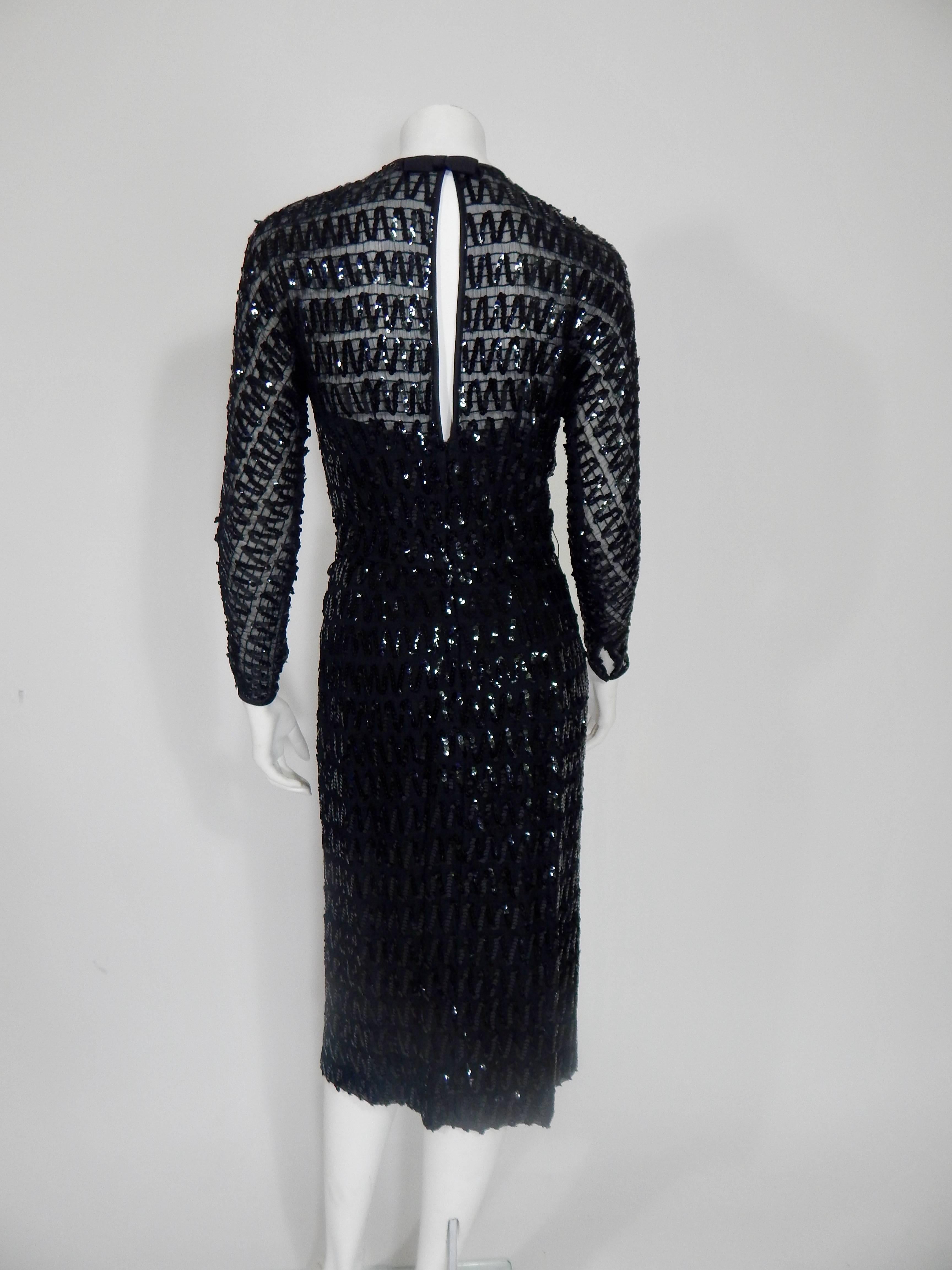 Black Sequin Sheer Dress, 1950s  For Sale 2