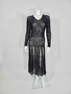 1920s Black Crochet Vintage Dress
