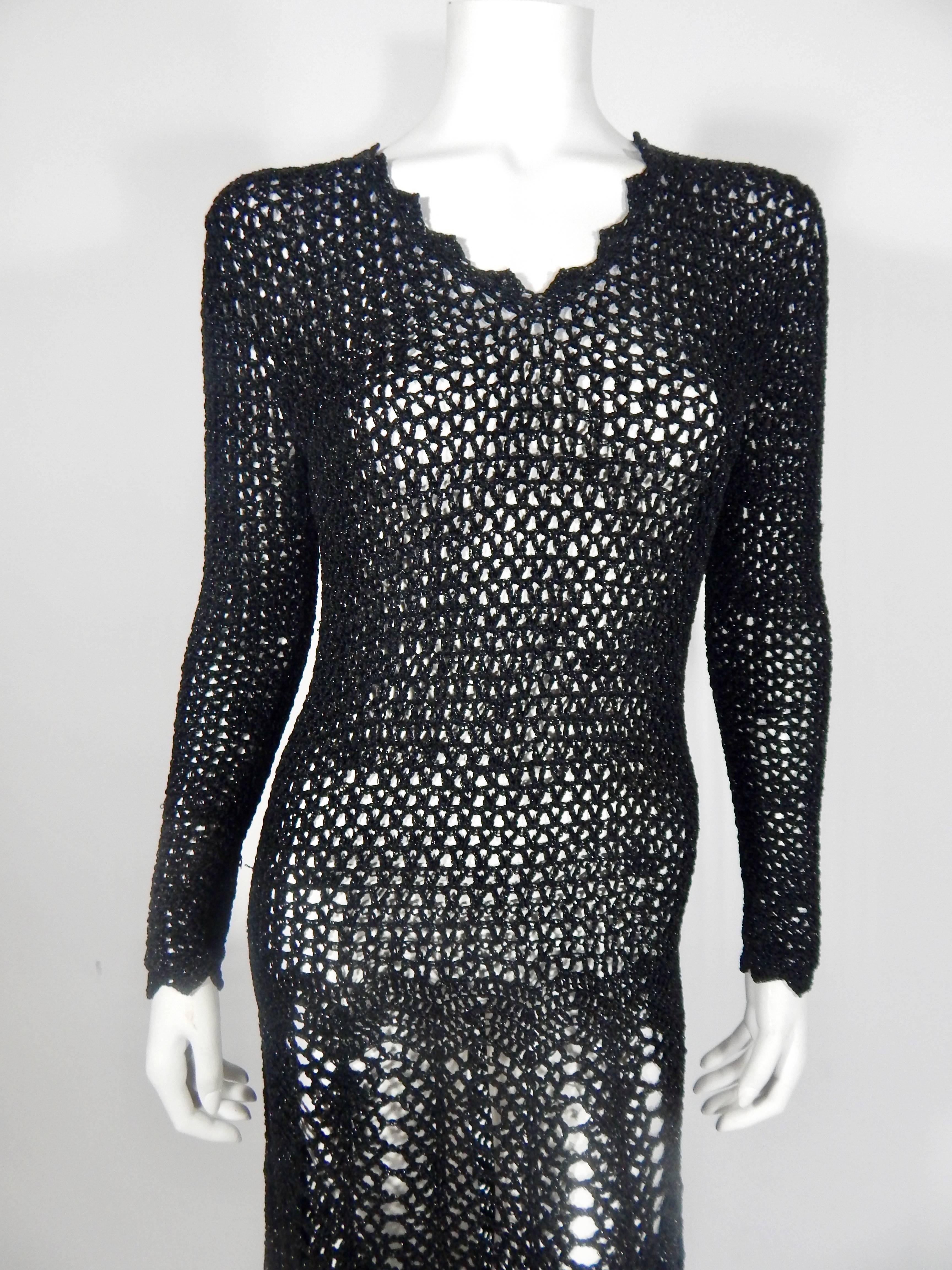 1920s Black Crochet Vintage Dress In Excellent Condition For Sale In Long Island City, NY