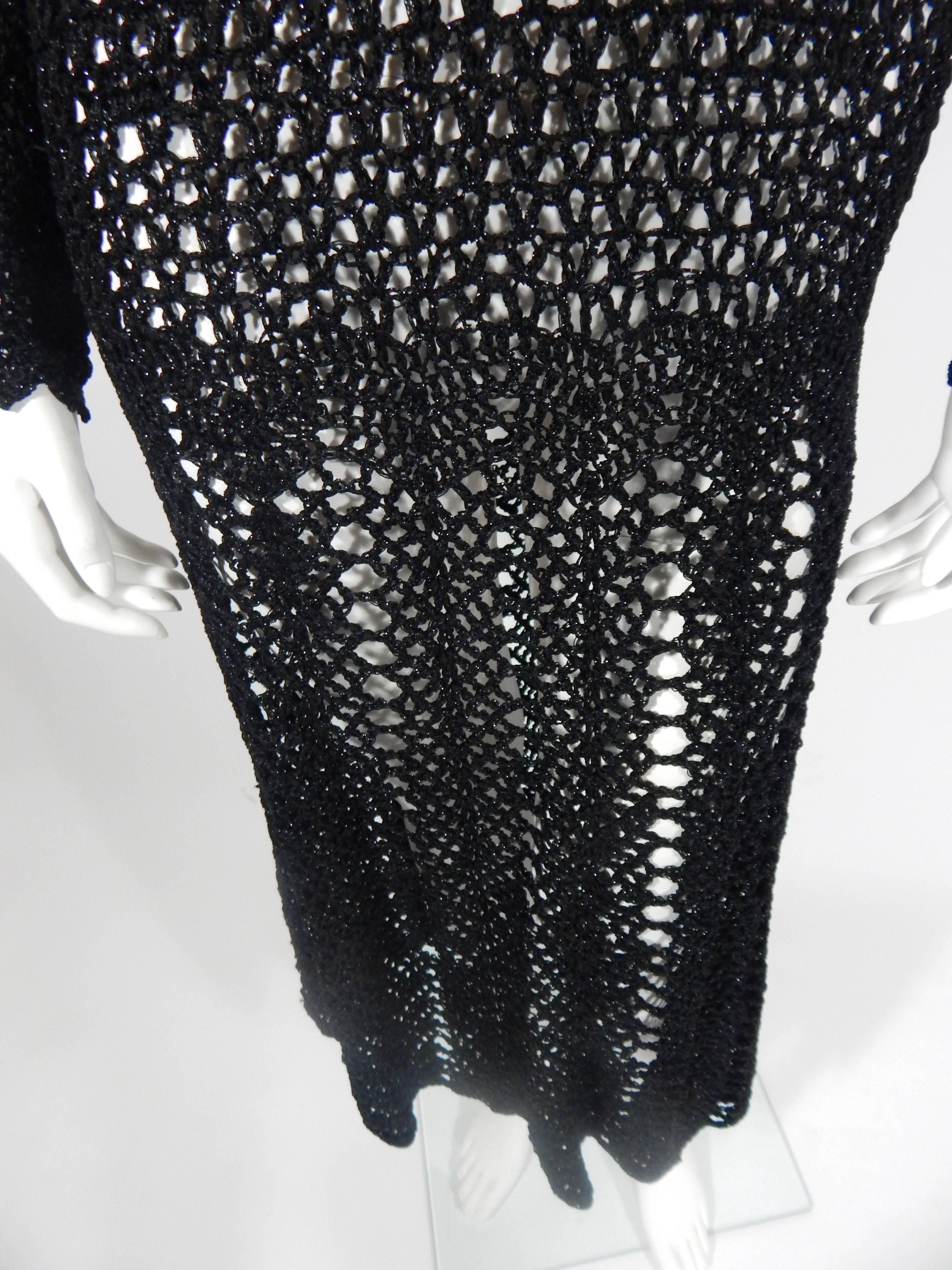 Women's 1920s Black Crochet Vintage Dress For Sale