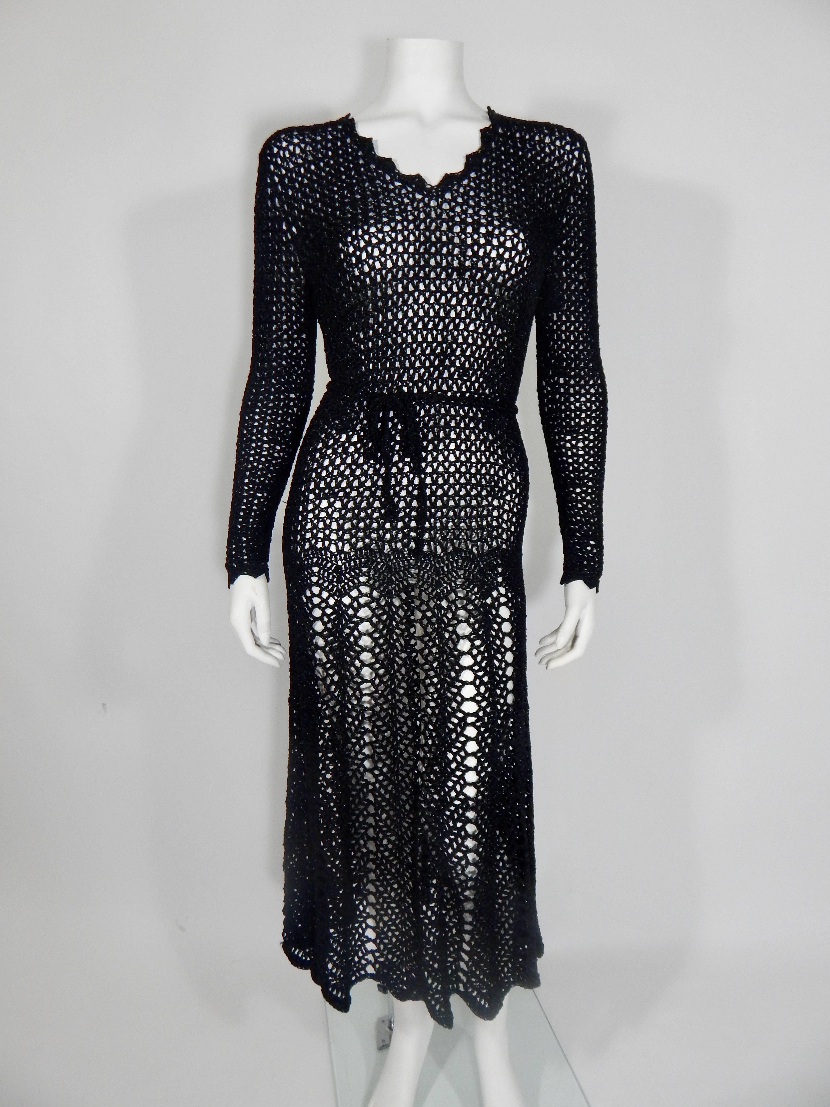 1920s Black Crochet Vintage Dress For Sale 1