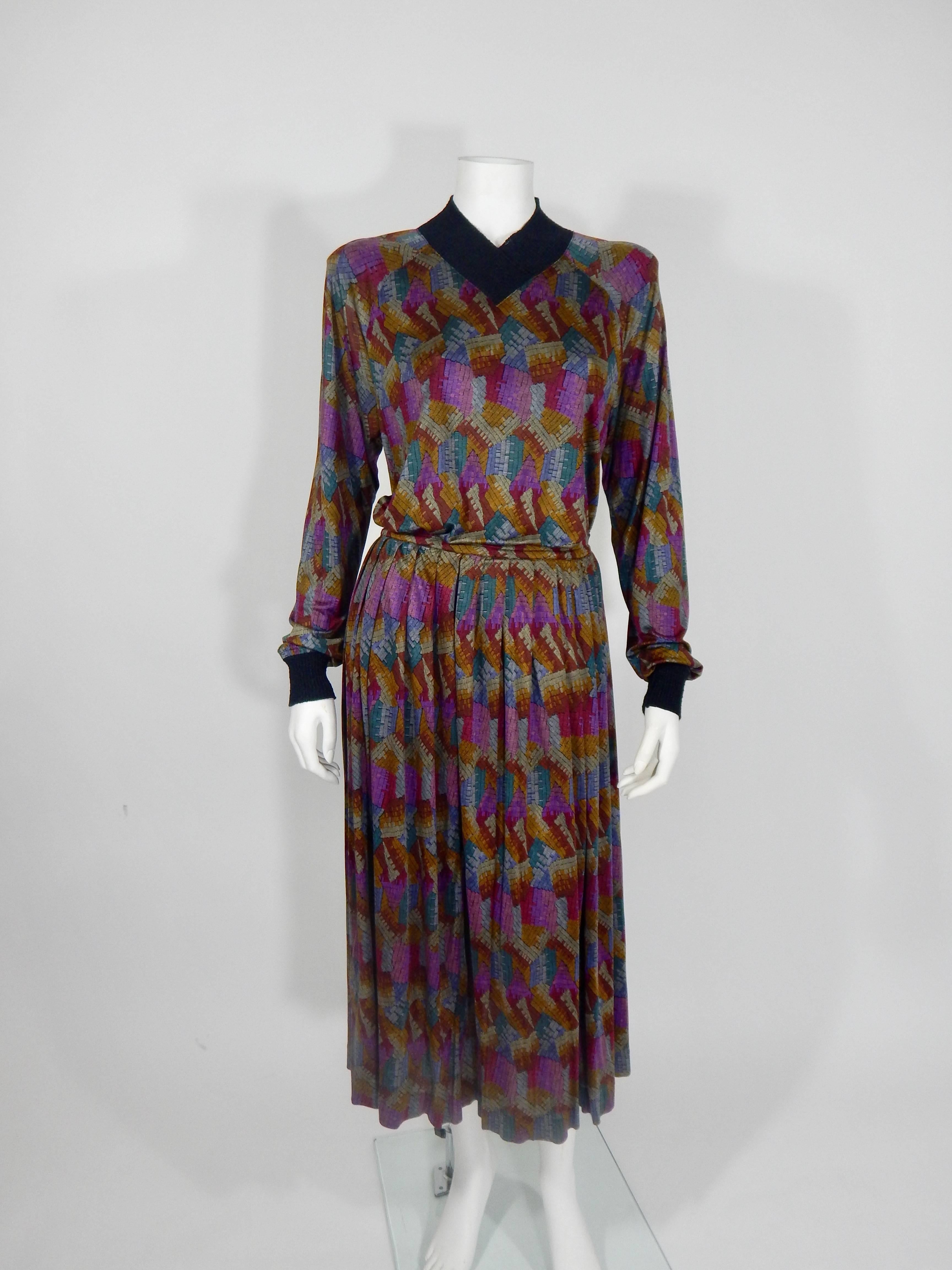 Gray Missoni 100% Silk Matching Skirt and Top Ensemble, 1970s  For Sale