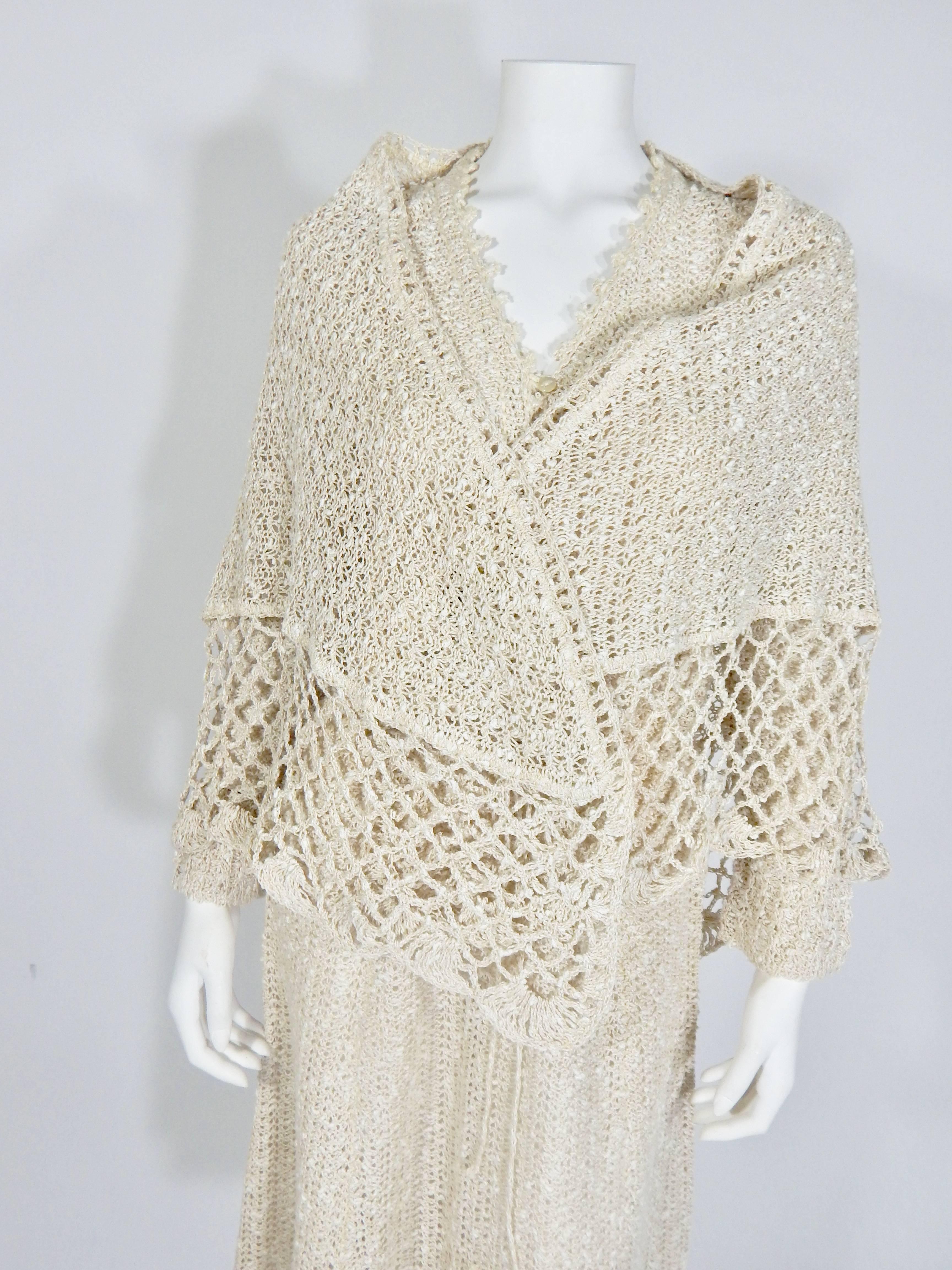 1970s Crochet Dress and Matching Shaw. Excellent perfect condition never worn. Approximate modern day size 6 / 8.