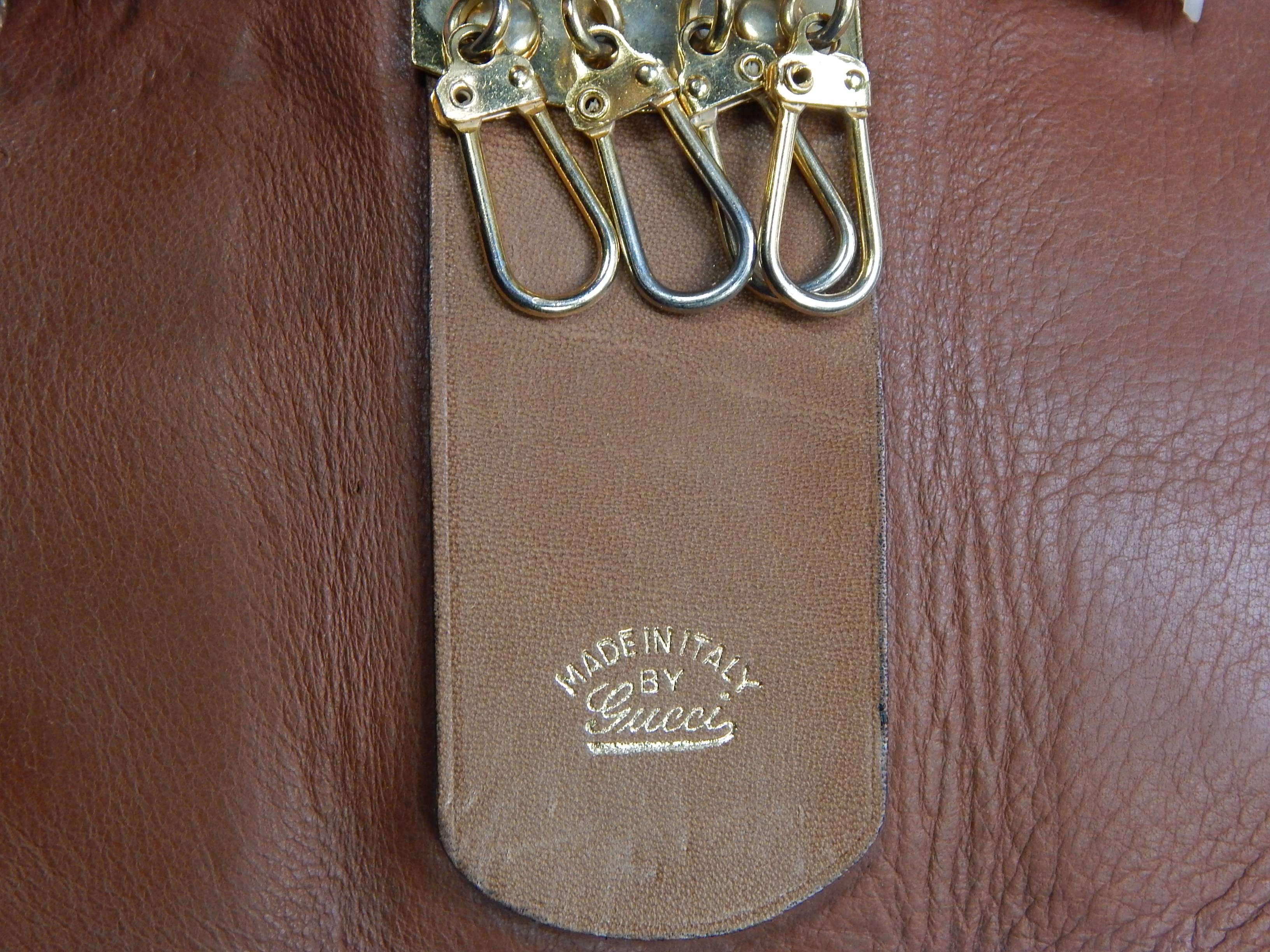 Brown Gucci Leather Keychain For Sale
