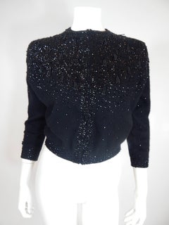 1950s Beaded Sequin Black Cardigan Sweater