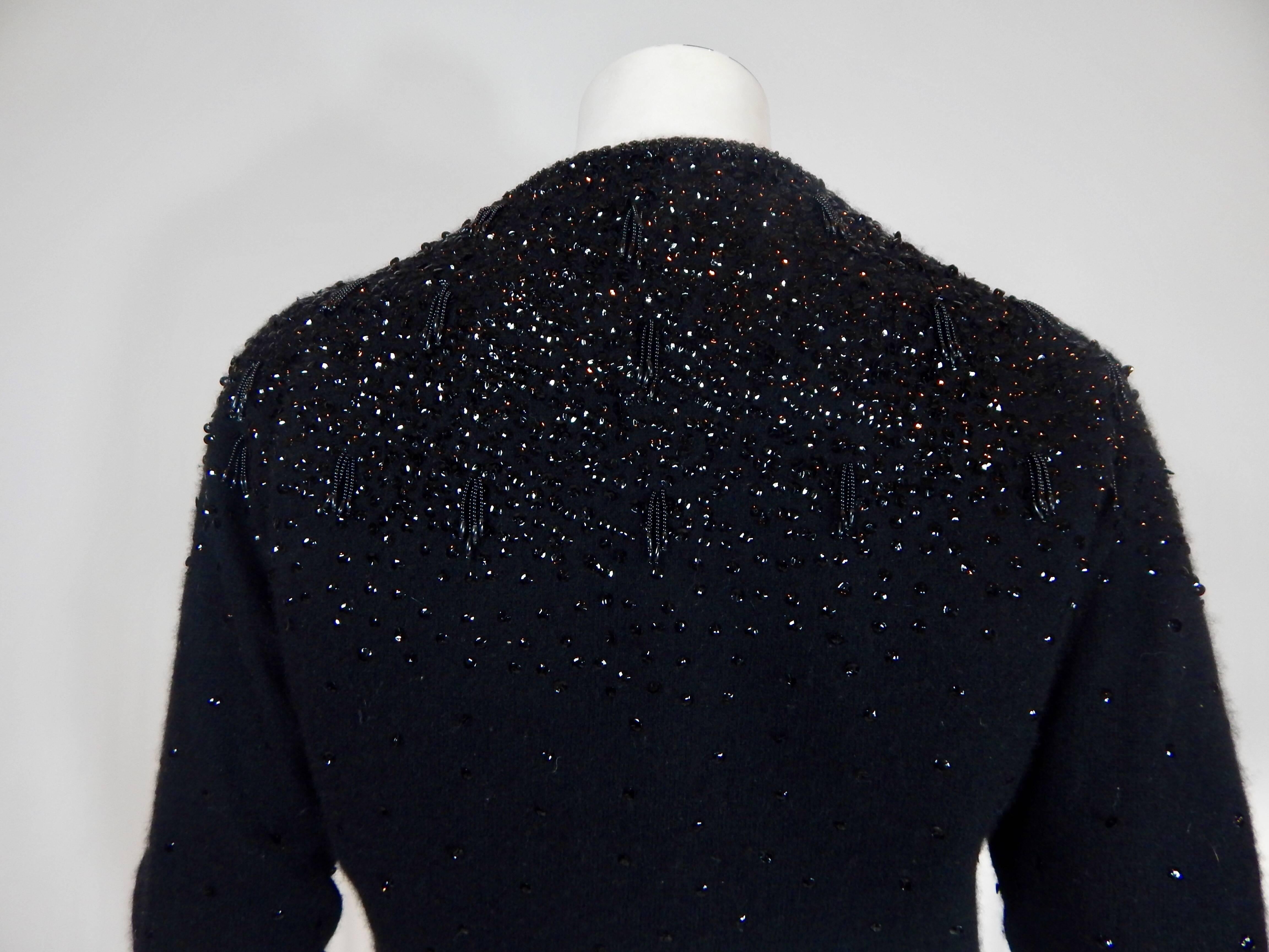 1950s Beaded Sequin Black Cardigan Sweater In Excellent Condition For Sale In Long Island City, NY