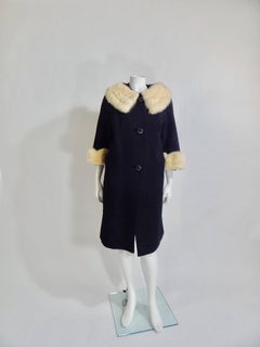 1950s Black Wool Coat with Mink Collar and Cuffs