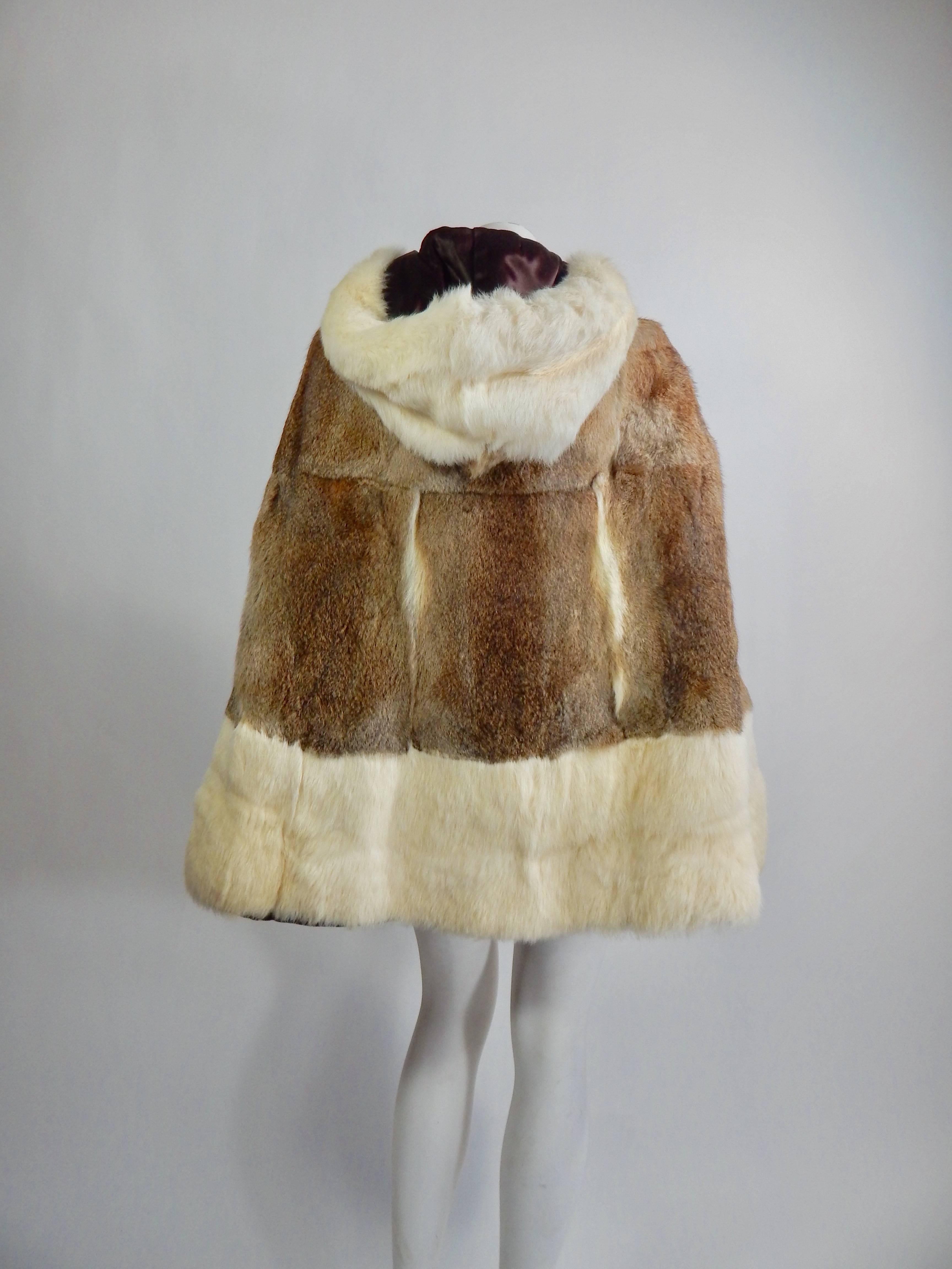 1960s Fur Hooded Cape  In Excellent Condition In Long Island City, NY