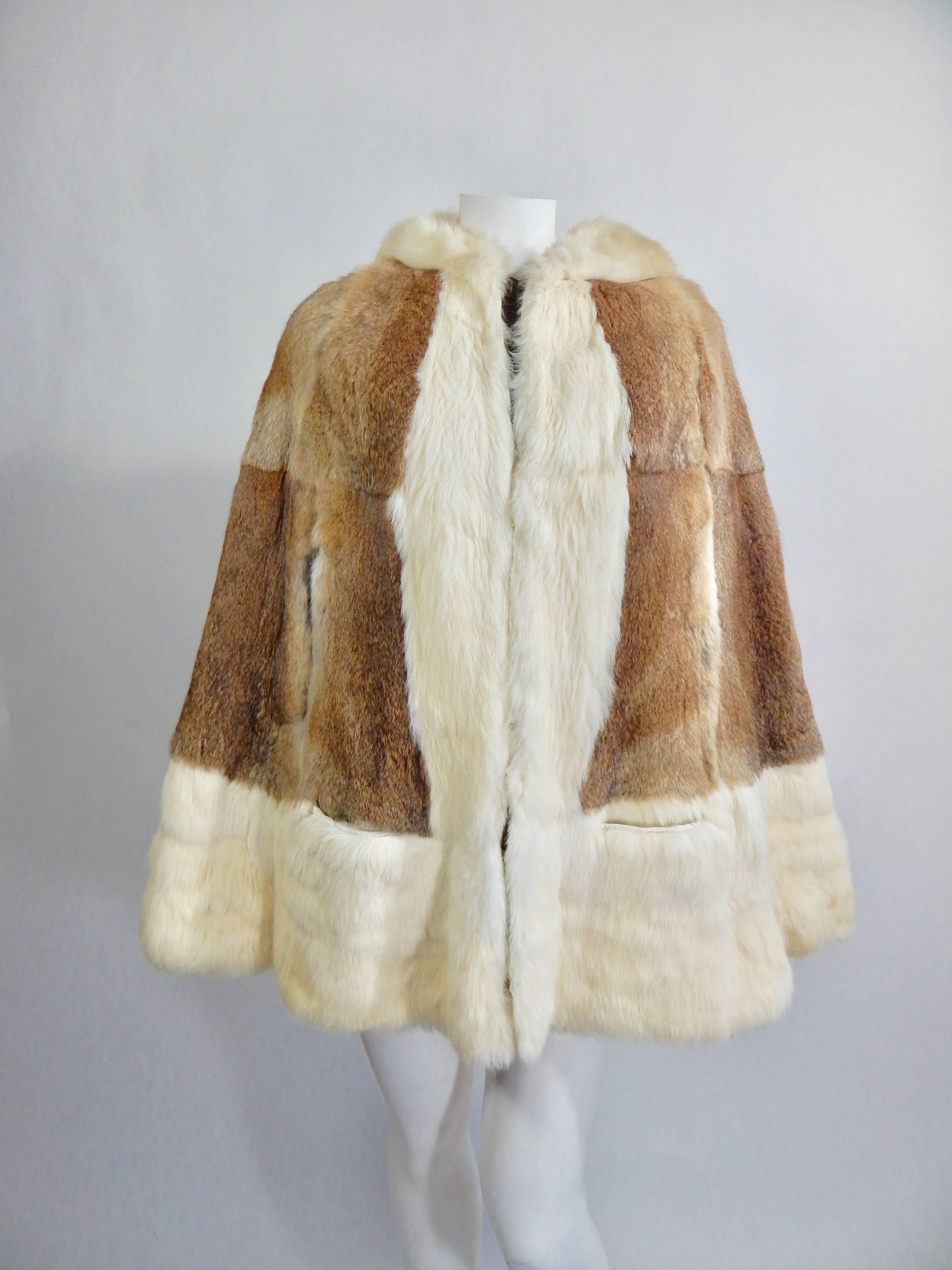 Brown 1960s Fur Hooded Cape 
