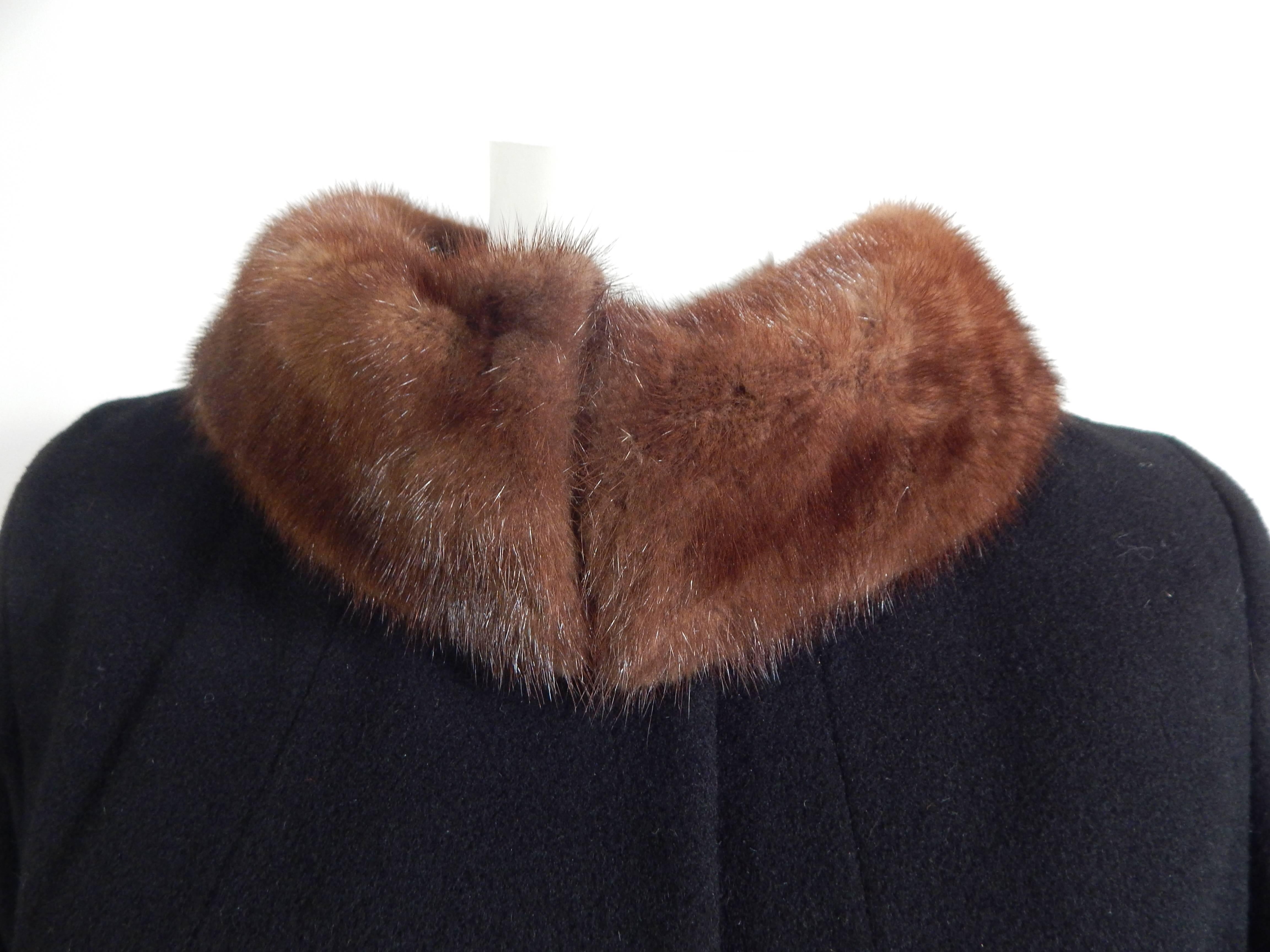 Black Cashmere and Mink Fur Coat, 1950s   For Sale 1