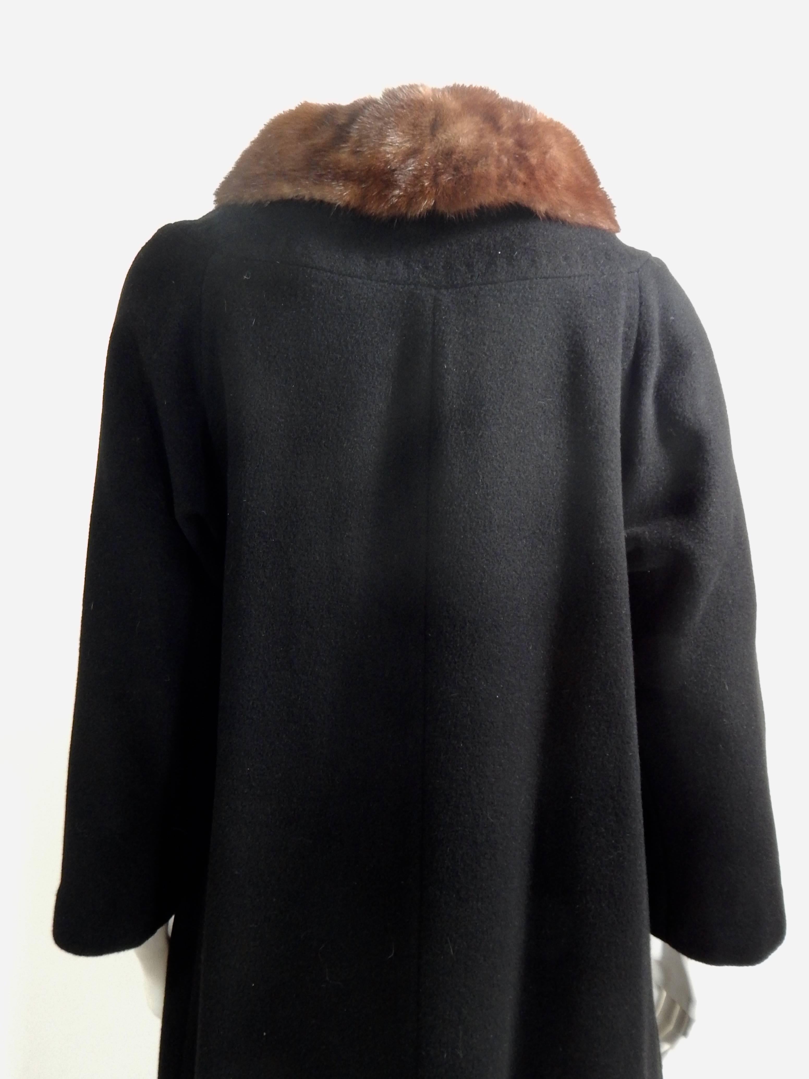 Black Cashmere and Mink Fur Coat, 1950s   For Sale 2