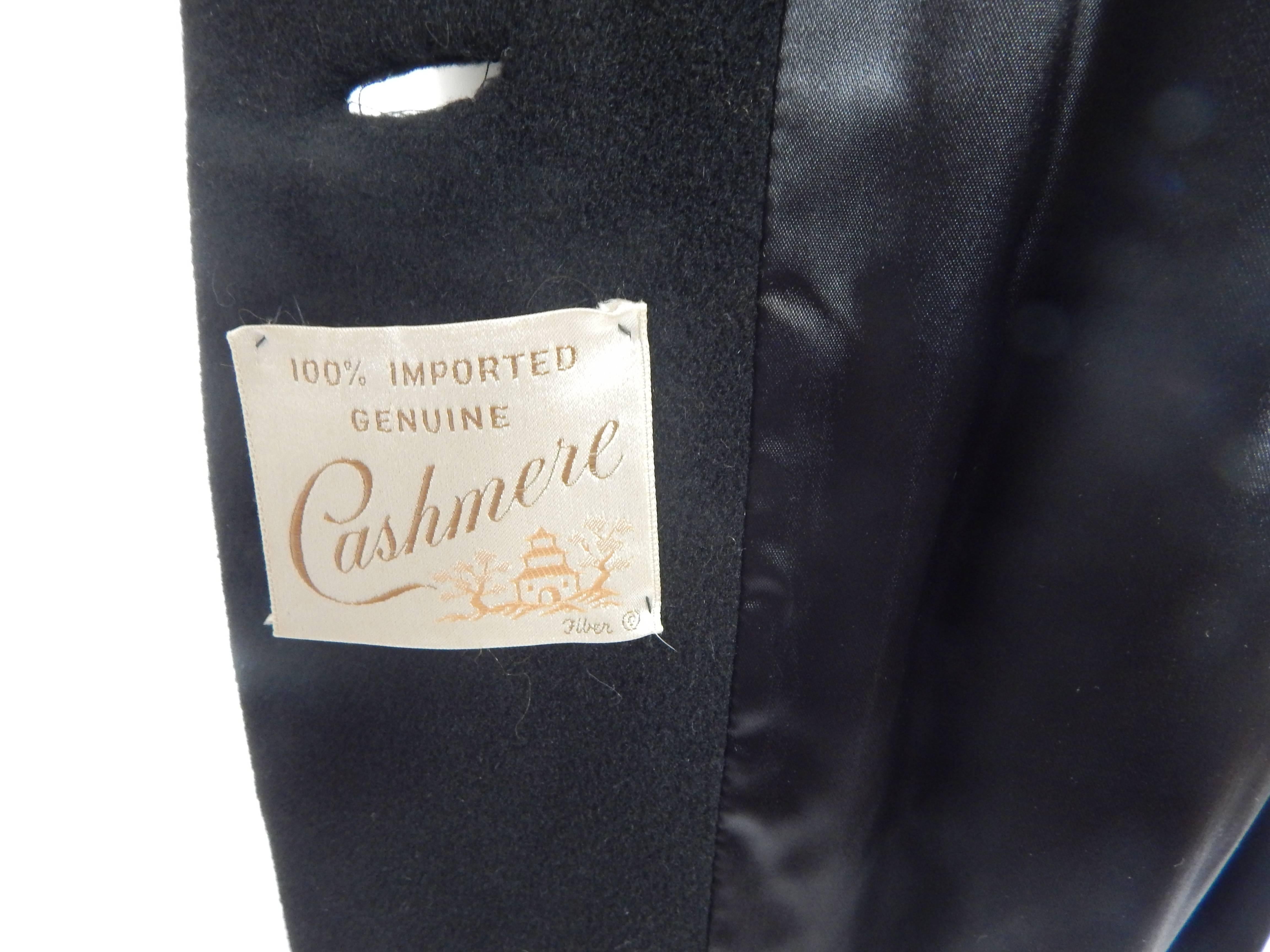 Black Cashmere and Mink Fur Coat, 1950s   For Sale 4