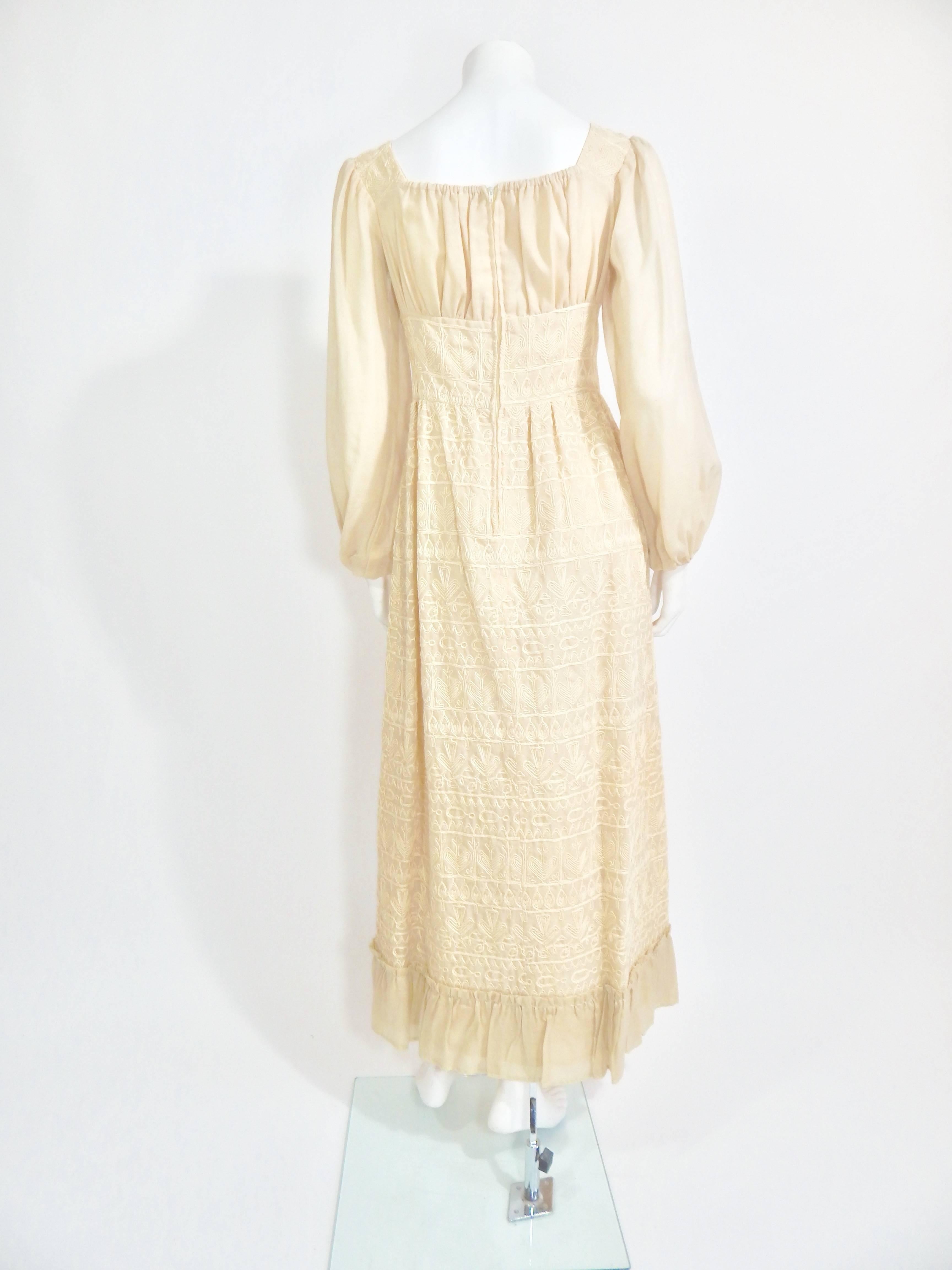 Women's 1970s Bohemian Embroidered Maxi Dress For Sale