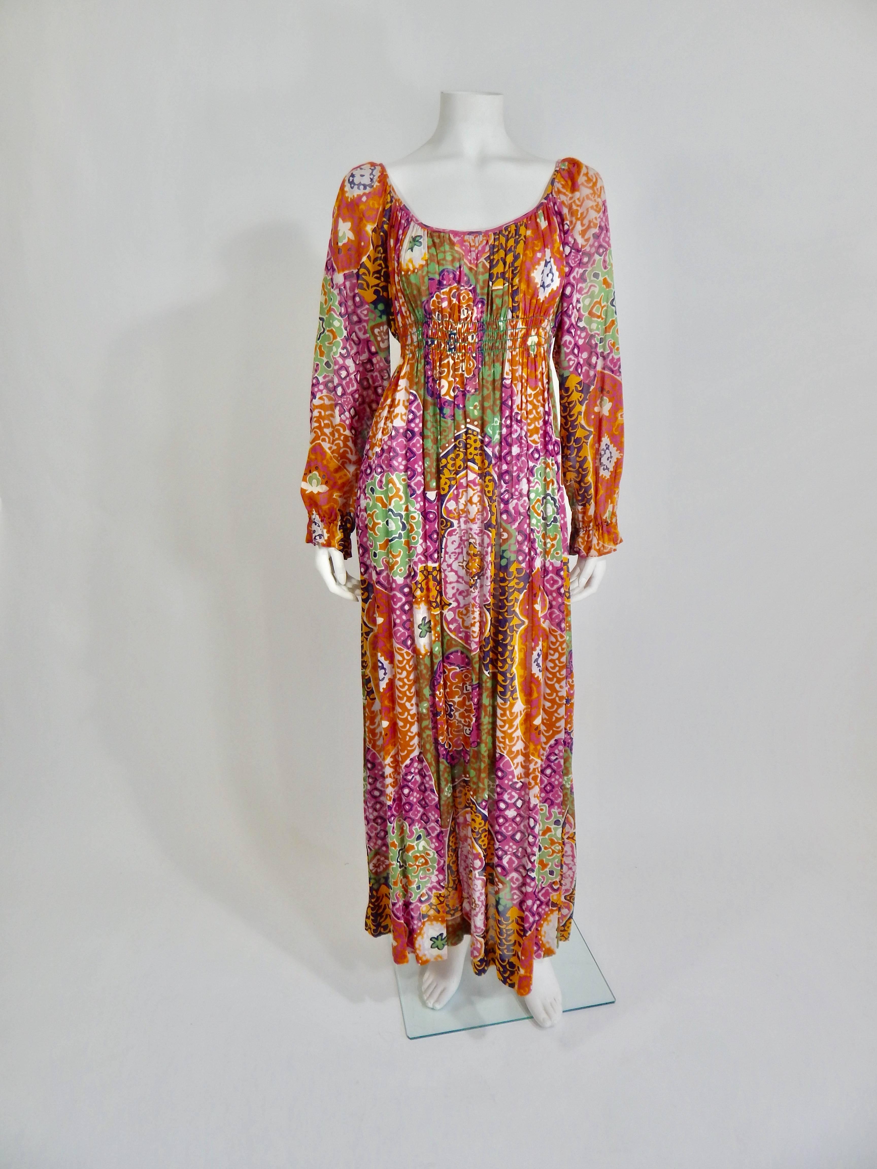 Brown Bohemian Maxi Dress, 1970s  For Sale