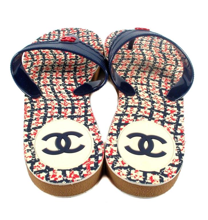 chanel flip flops white