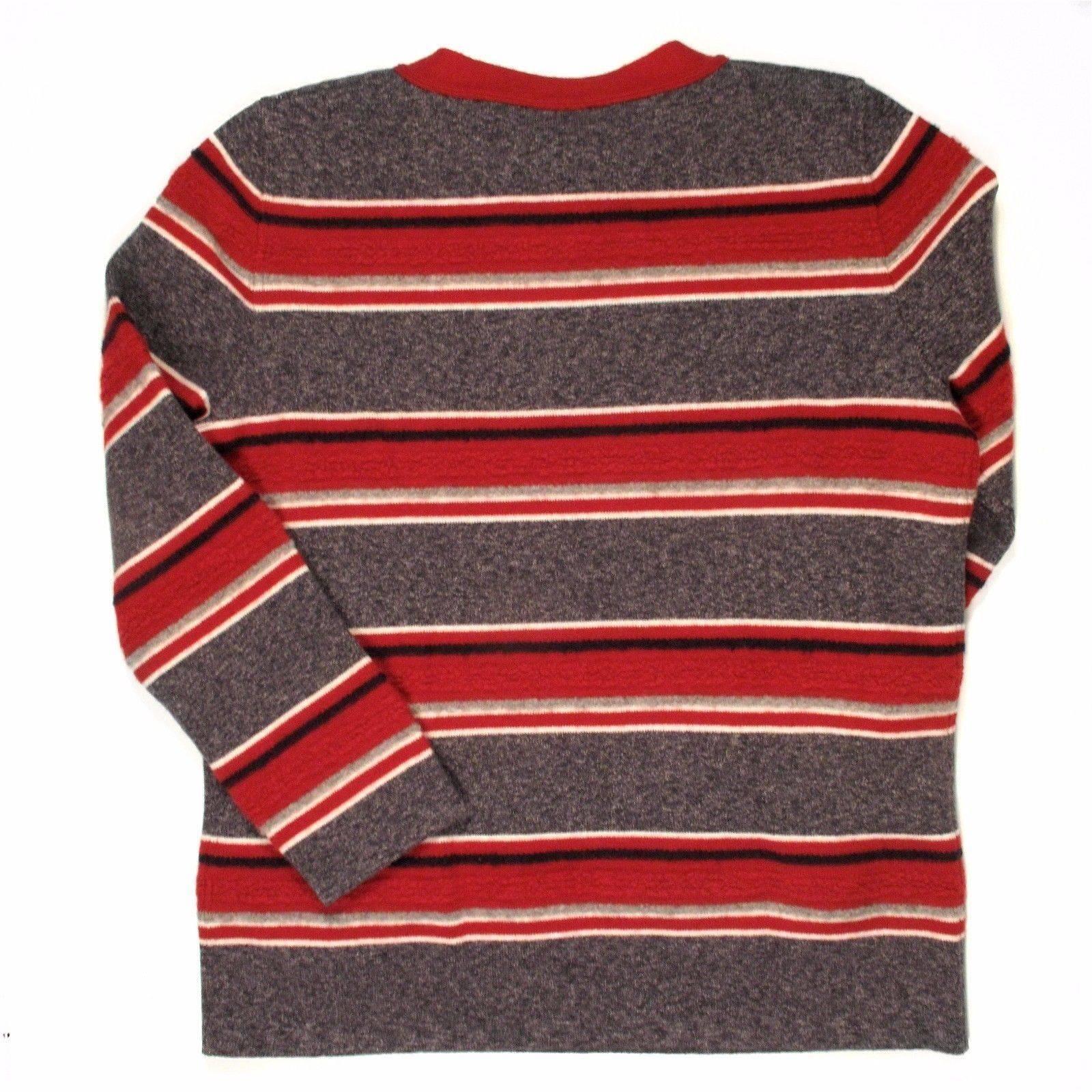 Size:  US 10 - 42

Color:  Red - Gray - White

Material: 100% Cashmere

------------------------------------------------------------

Details:

- varying sized stripes throughout

- some textured fabric

- adjustable bow at collar

-