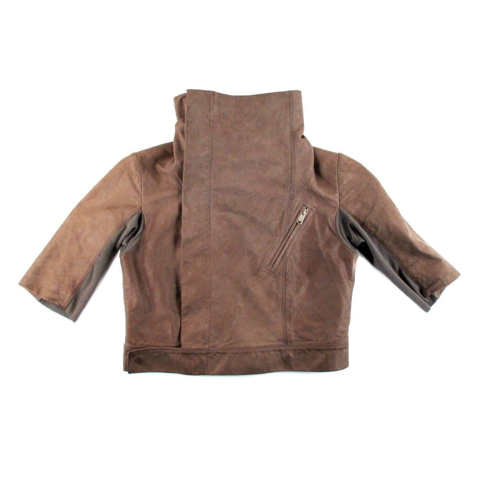 Size: US 6 / 8 - 42

Color: Brown

Material: 100% Leather - Rib 100% Wool - 100% Rayon

------------------------------------------------------------

Details:

- short sleeves

- zip front closure

- zip chest pocket

- item #