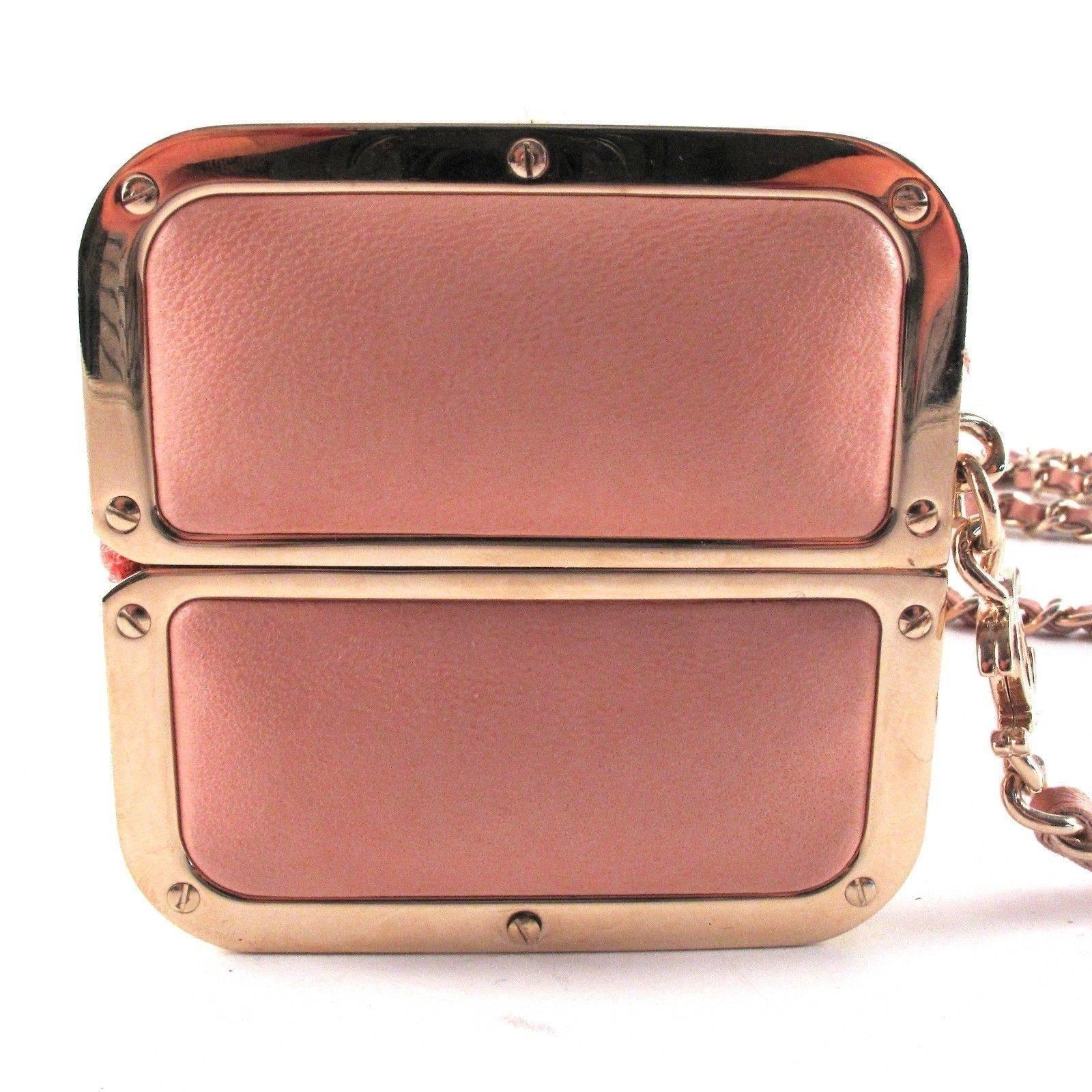 Women's Chanel Box Bag Pink Crystal Leather Tweed Chain Gold CC Minaudiere Handbag