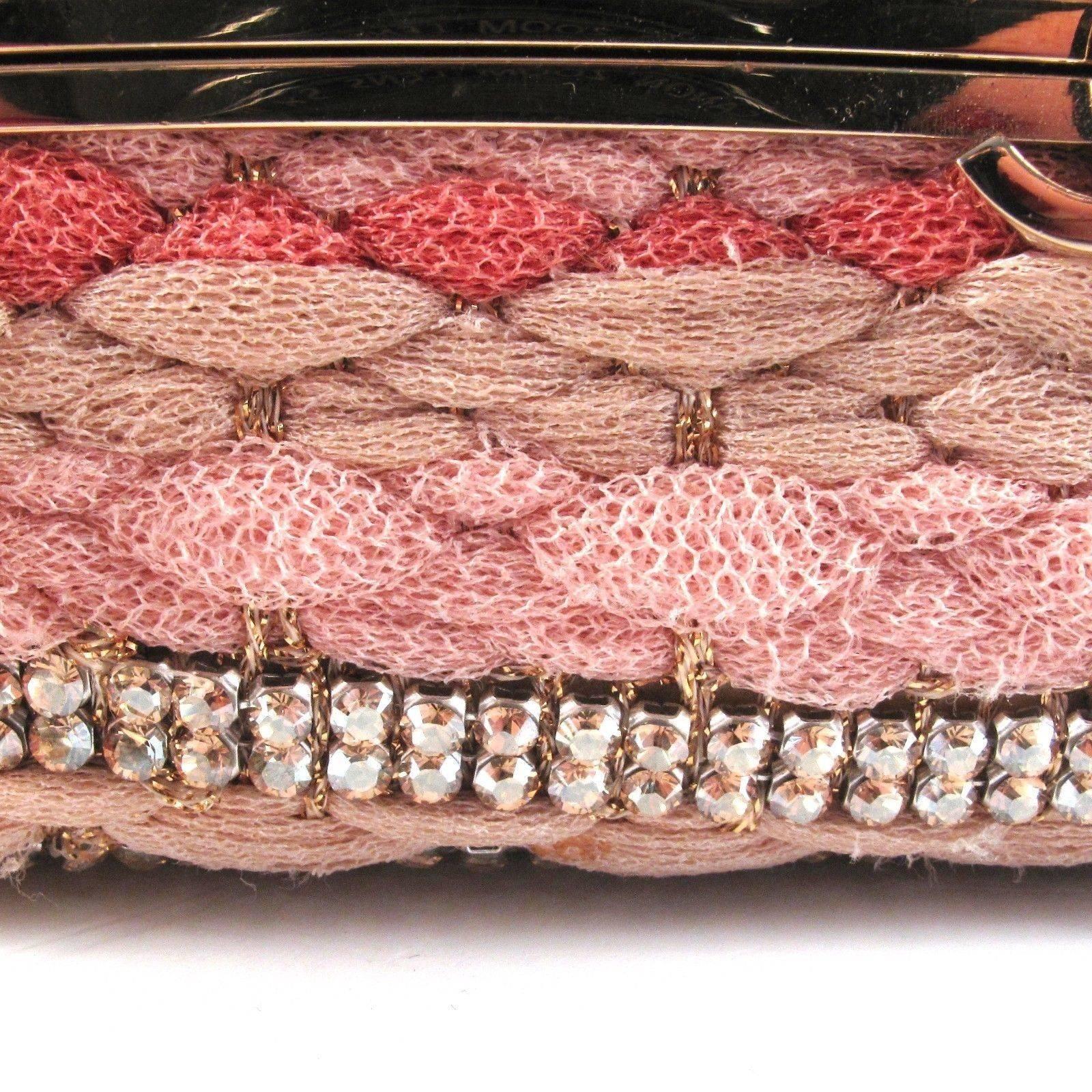 Chanel Box Bag Pink Crystal Leather Tweed Chain Gold CC Minaudiere Handbag 5