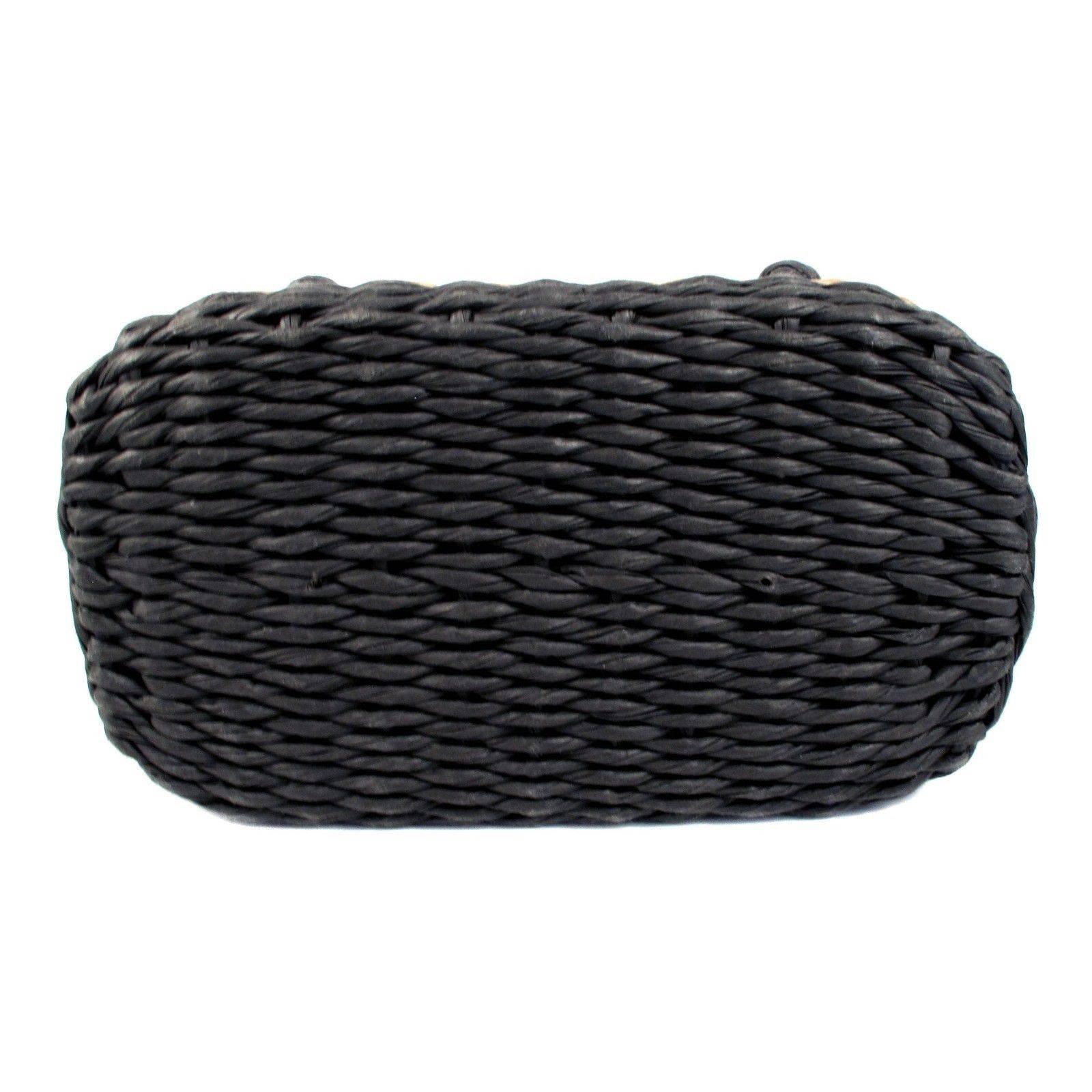 Chanel Straw Bag - Rare Basket Woven Raffia Tote Bag Gray Tan Black Leather CC 1