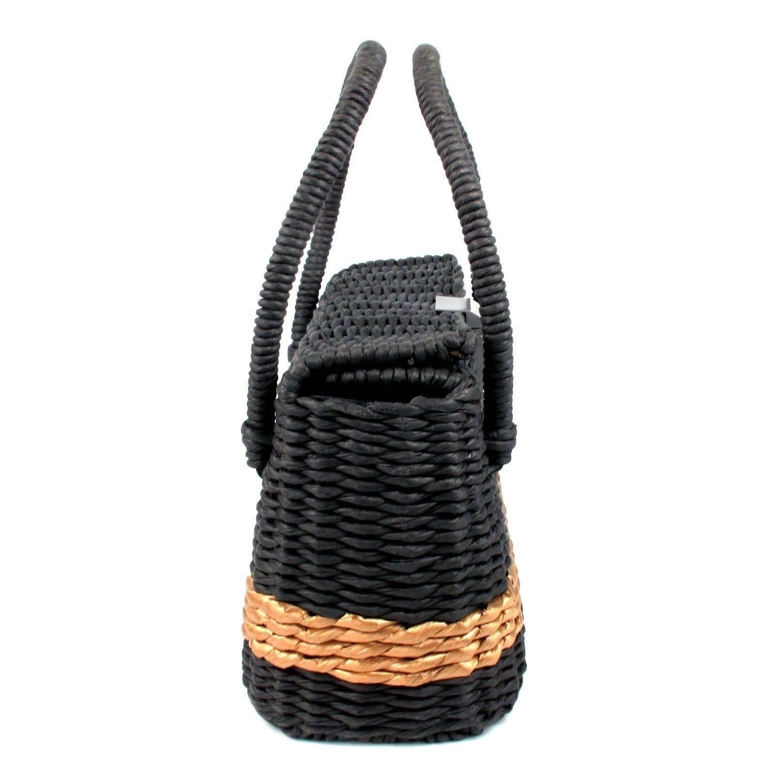 Women's Chanel Straw Bag - Rare Basket Woven Raffia Tote Bag Gray Tan Black Leather CC
