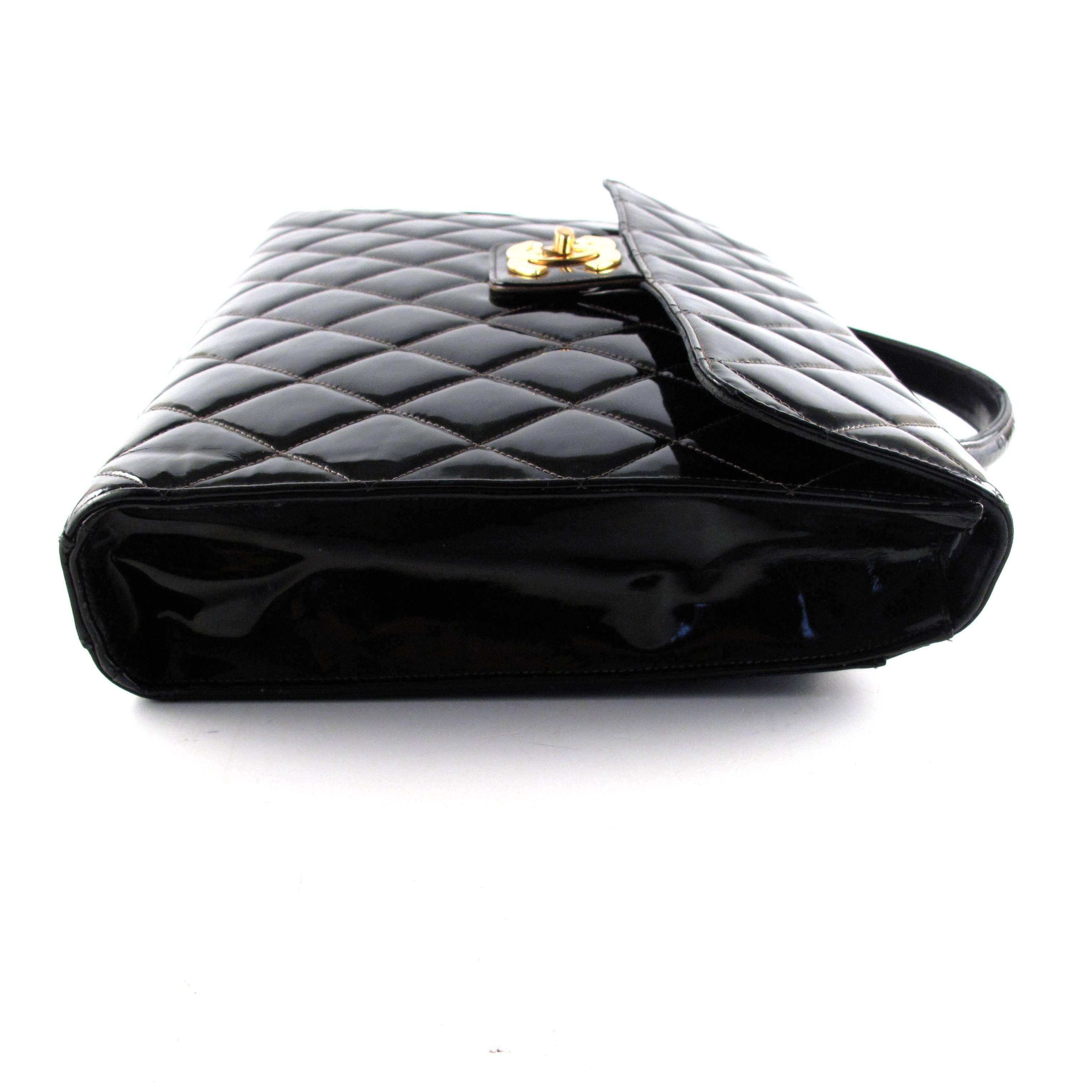 Chanel XL Maxi Briefcase- Patent Leather Black Bag CC Gold Flap Jumbo Turnlock In Good Condition In Prahran, Victoria