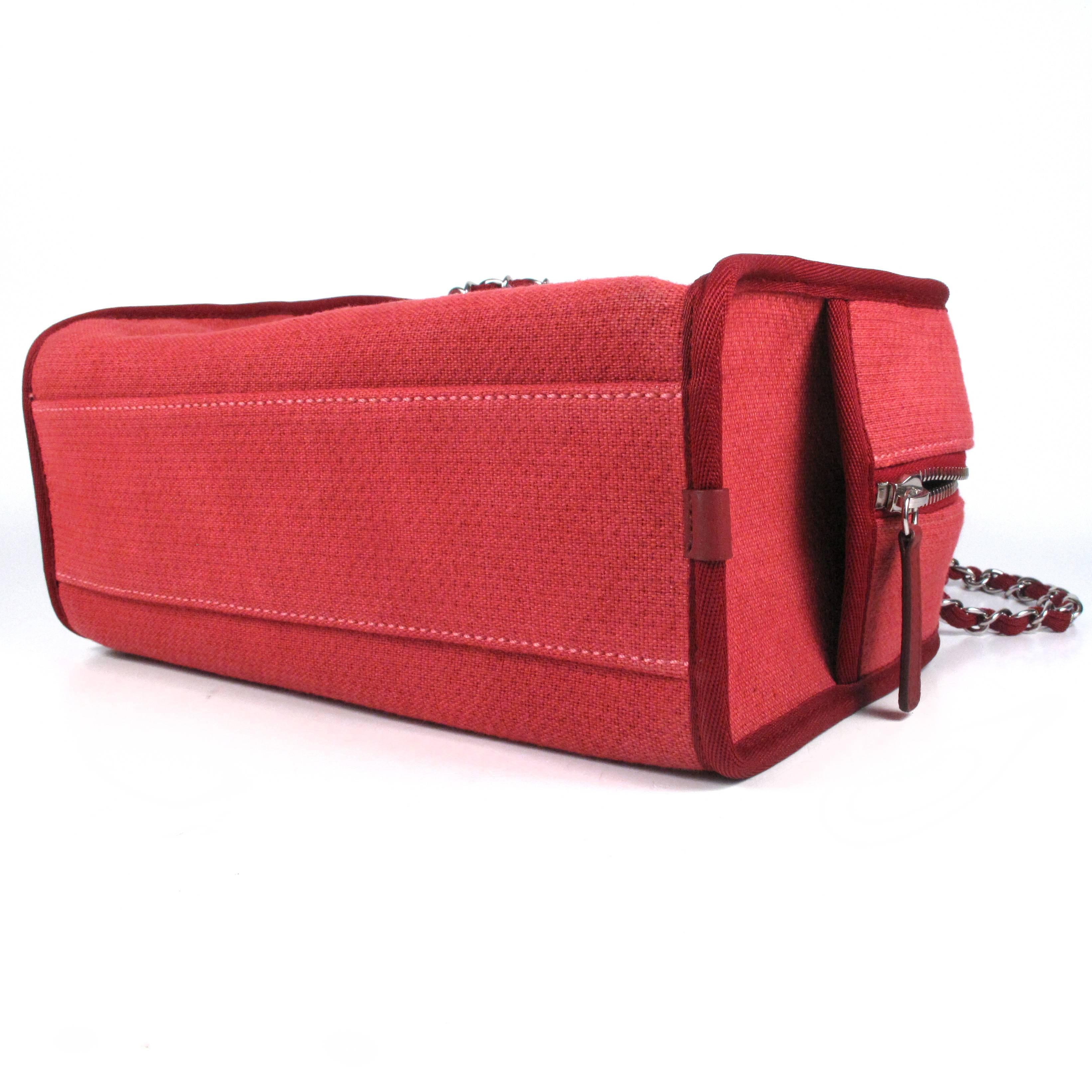 Women's Chanel Shoulder Bag - 2015 - Deauville Bowling Red CC Logo Silver Chain Handbag