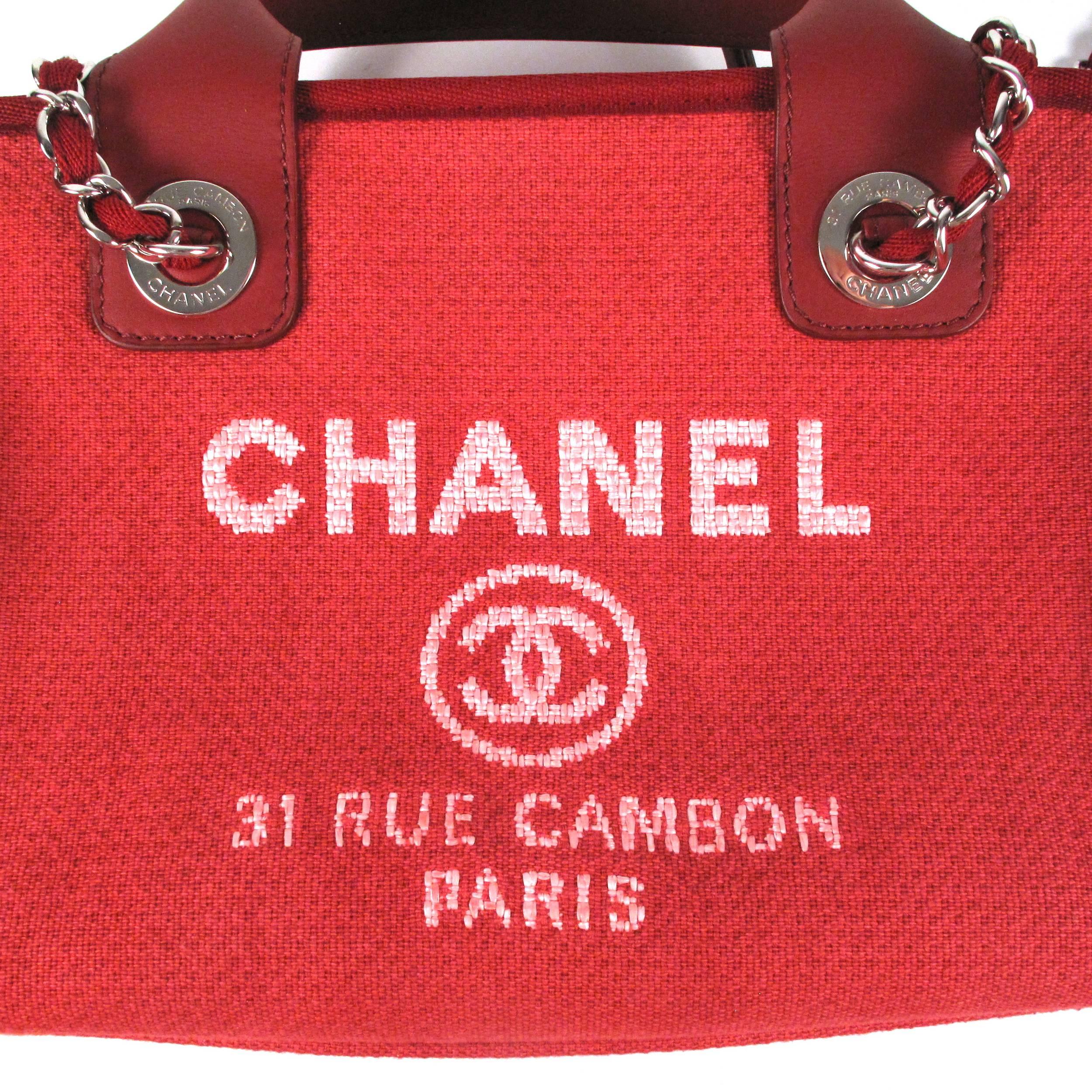 Chanel Shoulder Bag - 2015 - Deauville Bowling Red CC Logo Silver Chain Handbag 1