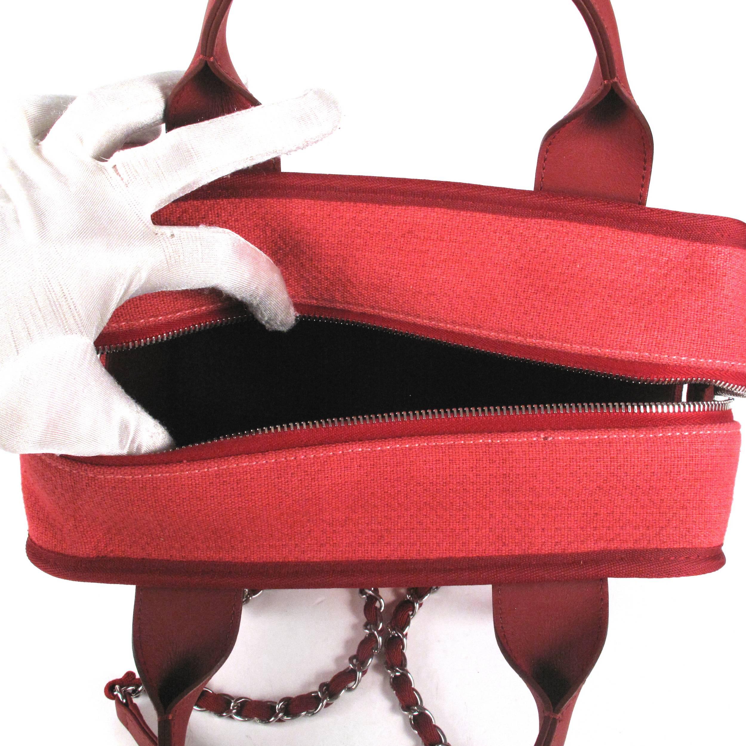 Chanel Shoulder Bag - 2015 - Deauville Bowling Red CC Logo Silver Chain Handbag 2