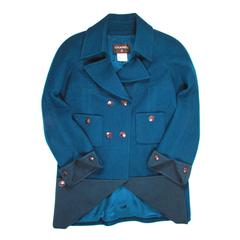Chanel $6600 - 2013 Peacoat 10 12 44 Runway Blue Wool Coat Jacket CC Silk XL 13K