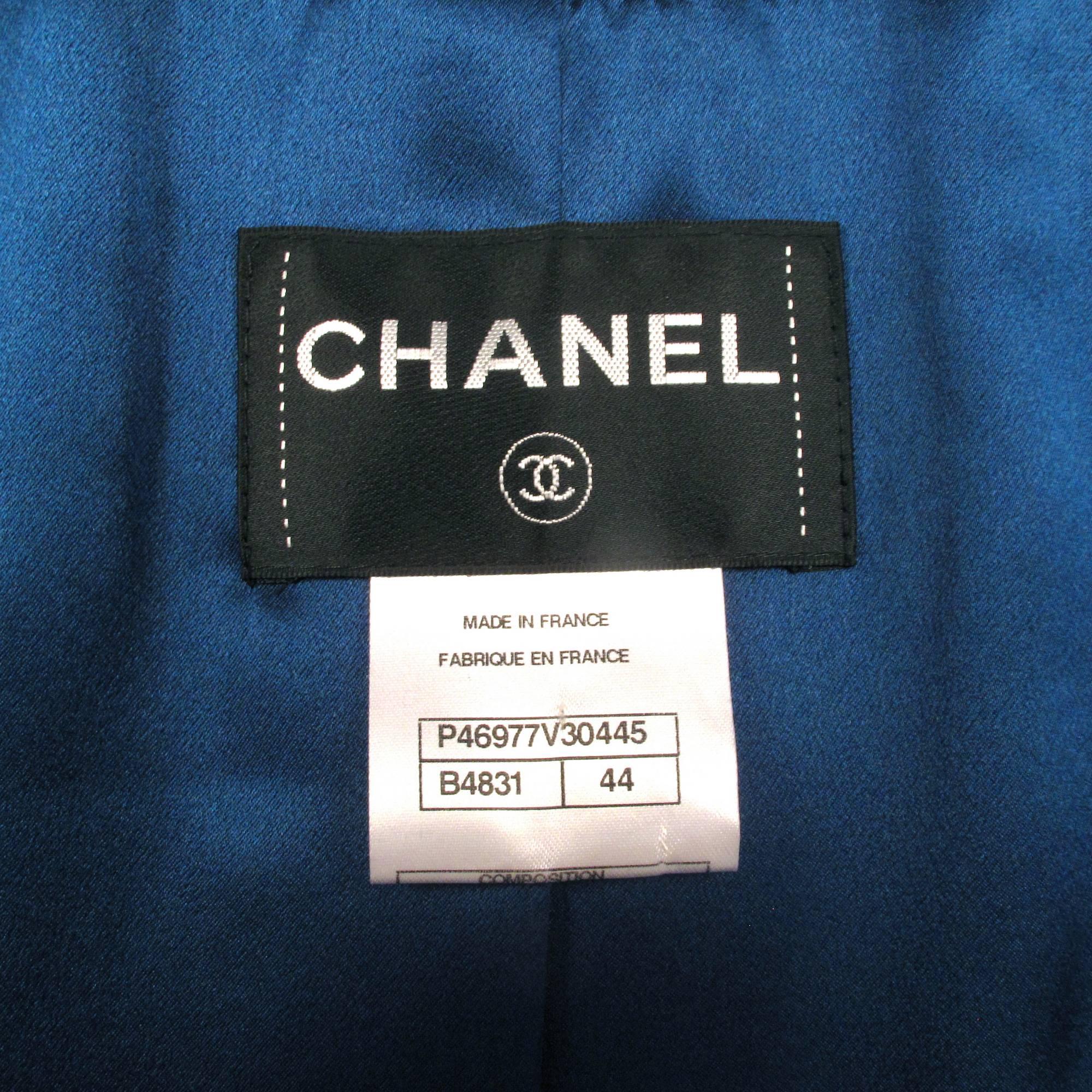 Chanel $6600 - 2013 Peacoat 10 12 44 Runway Blue Wool Coat Jacket CC Silk XL 13K 2