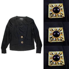 Chanel Jacket - US 10 12 - 42 - Gripoix Glass Pearl Buttons CC Black Coat Blazer