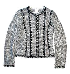 Chanel Spring 11P Jacket 2 4 36 Blue White Tweed Trim CC Silver Silk Blazer Coat
