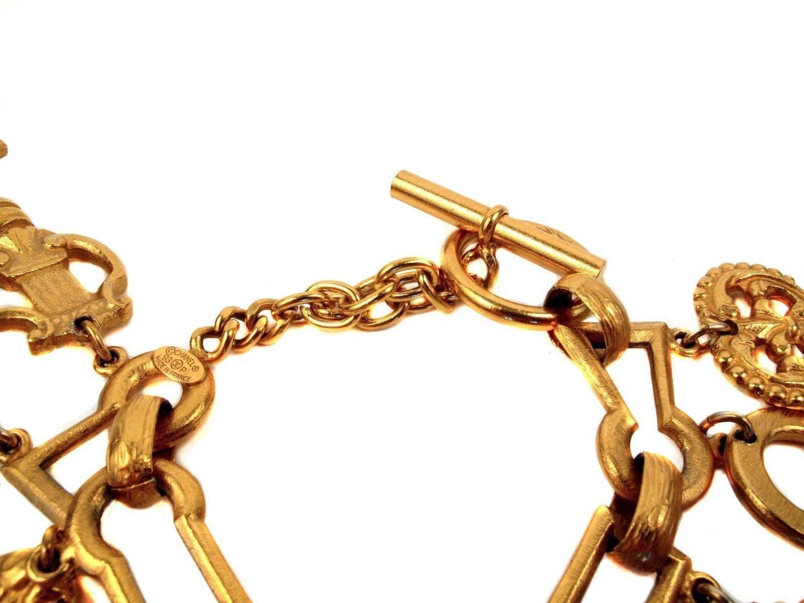 Chanel Skeleton Key Bracelet Vintage Gold Charm CC 93P Cuff Bangle 1993 1