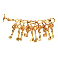 Chanel Skeleton Key Bracelet Vintage Gold Charm CC 93P Cuff Bangle 1993